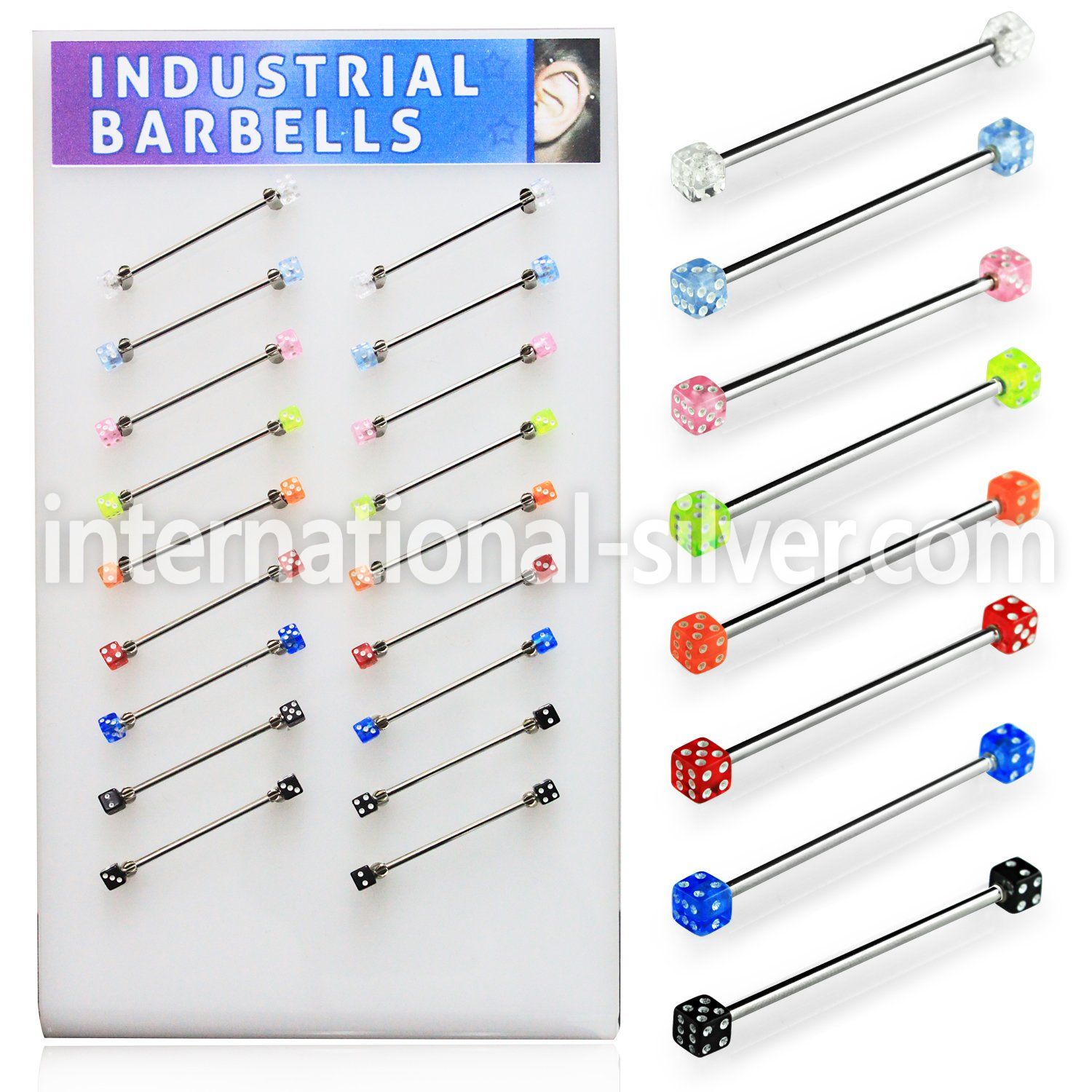 dind13 straight barbells surgical steel 316l with acrylic parts 