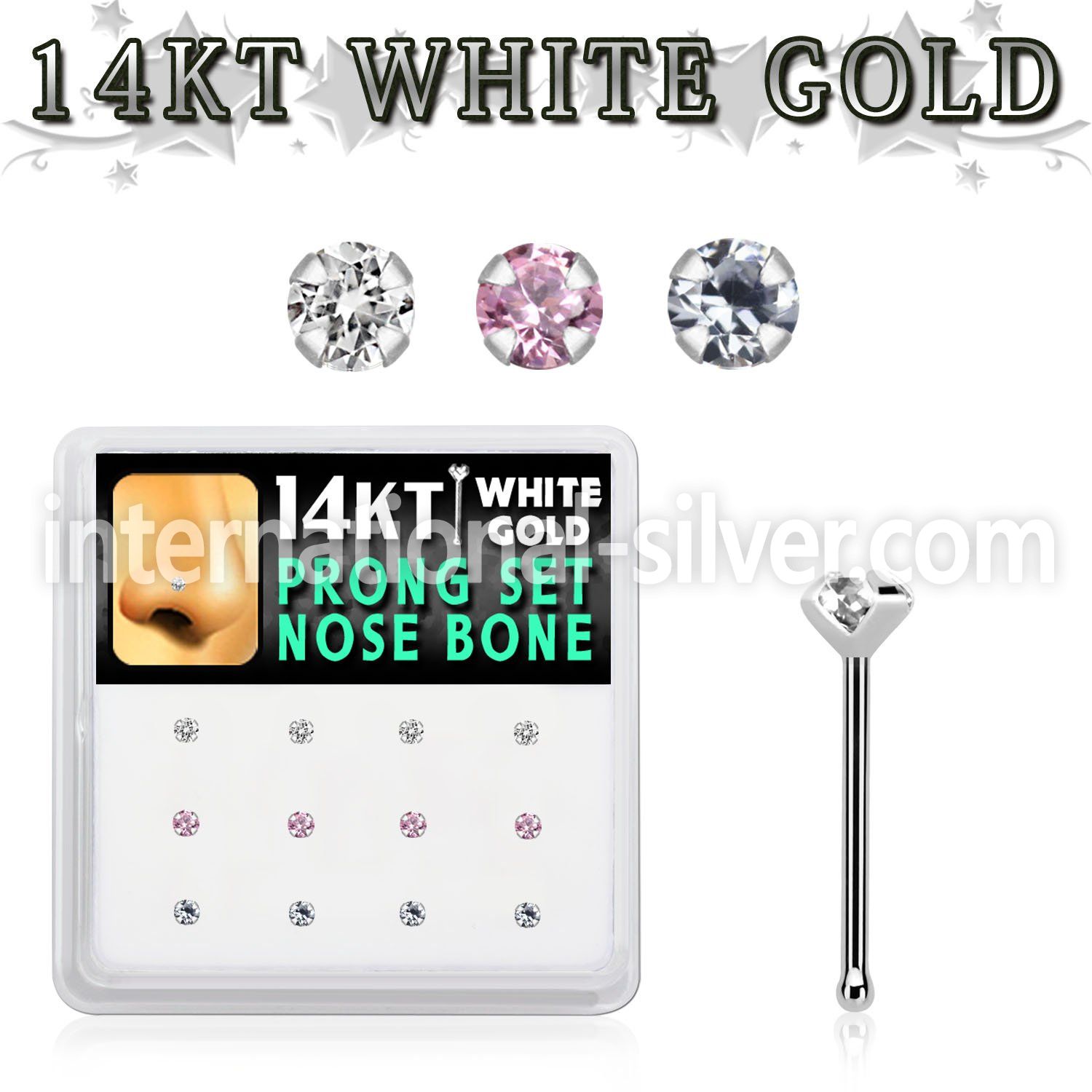 dwnb10 box w 14kt white gold nose screw w prong set 2mm mix czs