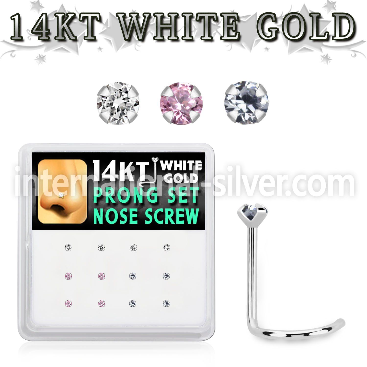 dwsc8 box w 14kt white gold nose screw w prong set 1.5 mm czs