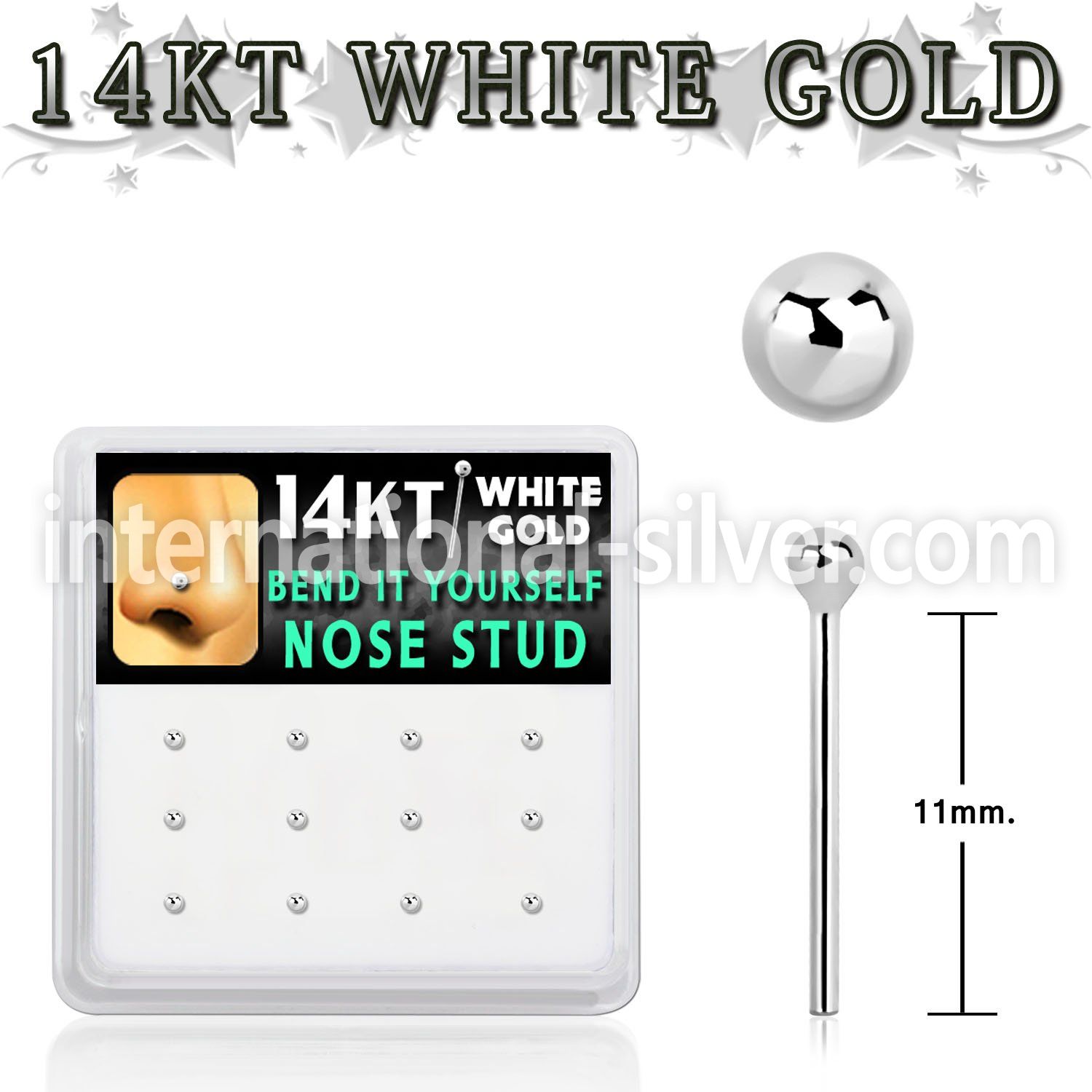 dwys5 box w 14kt white gold bend it nose studs w 1.5mm balls