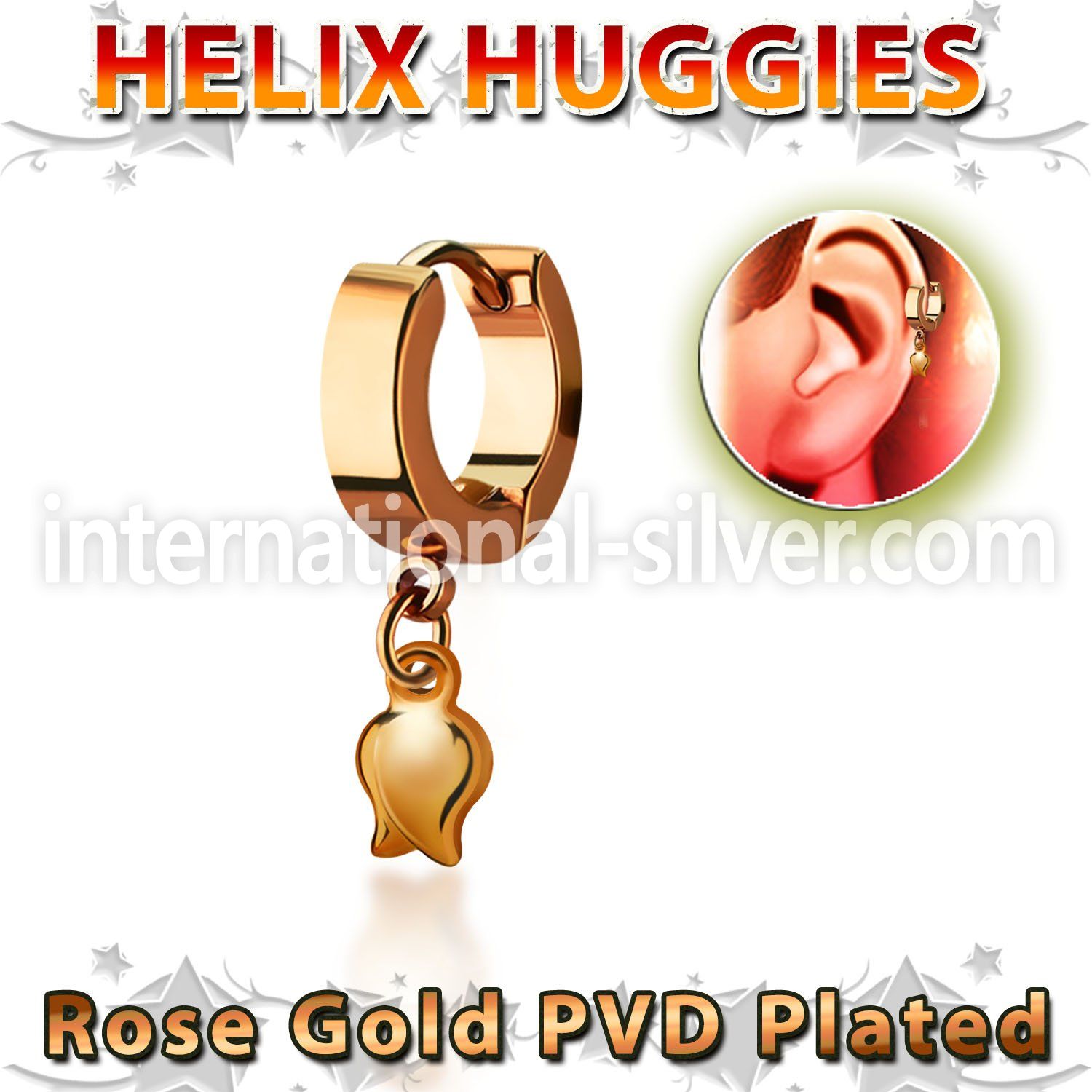 ehr767 rose gold steel helix huggie earring w a dangling tulip