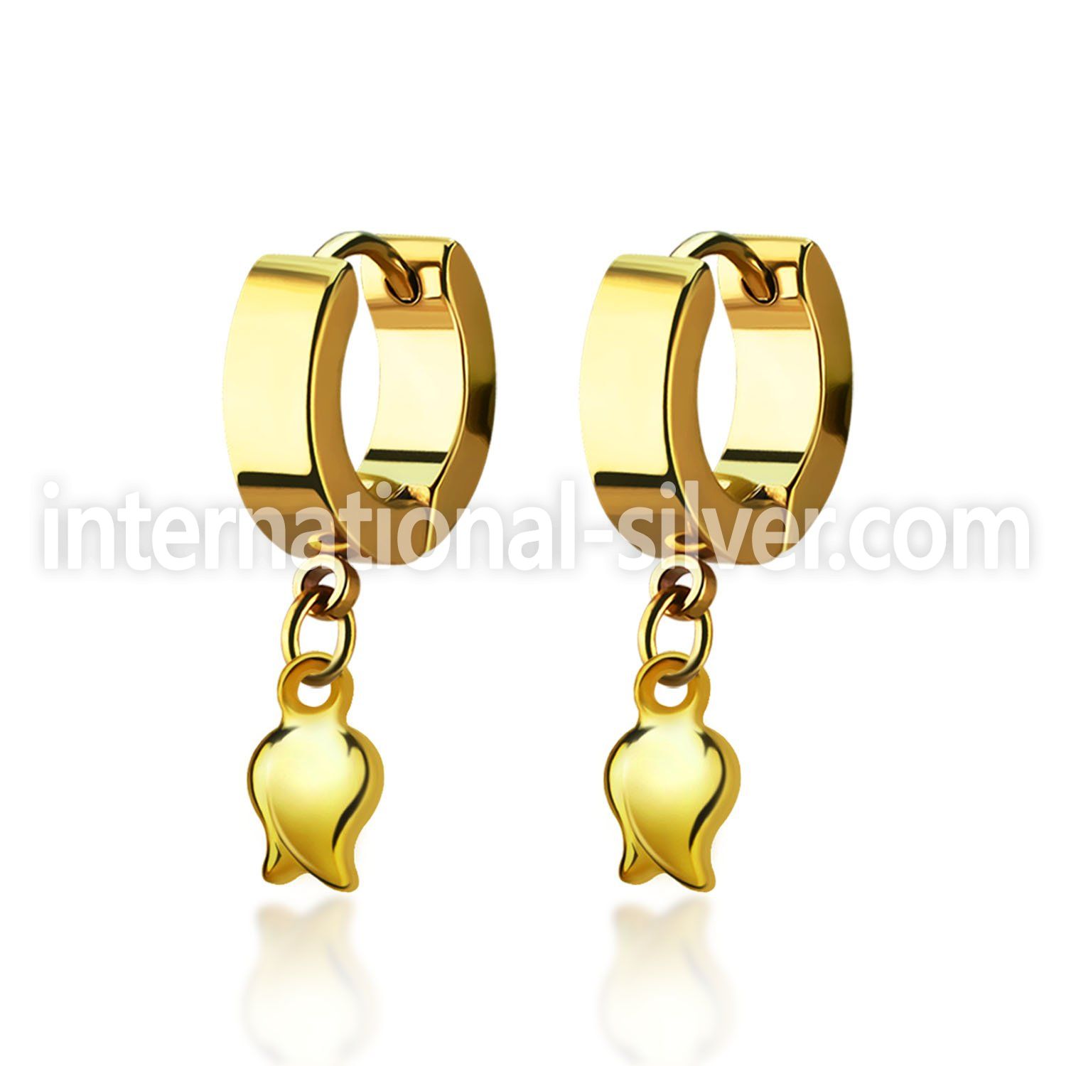 erg767 gold stainless steel huggies earrings w dangling tulip 