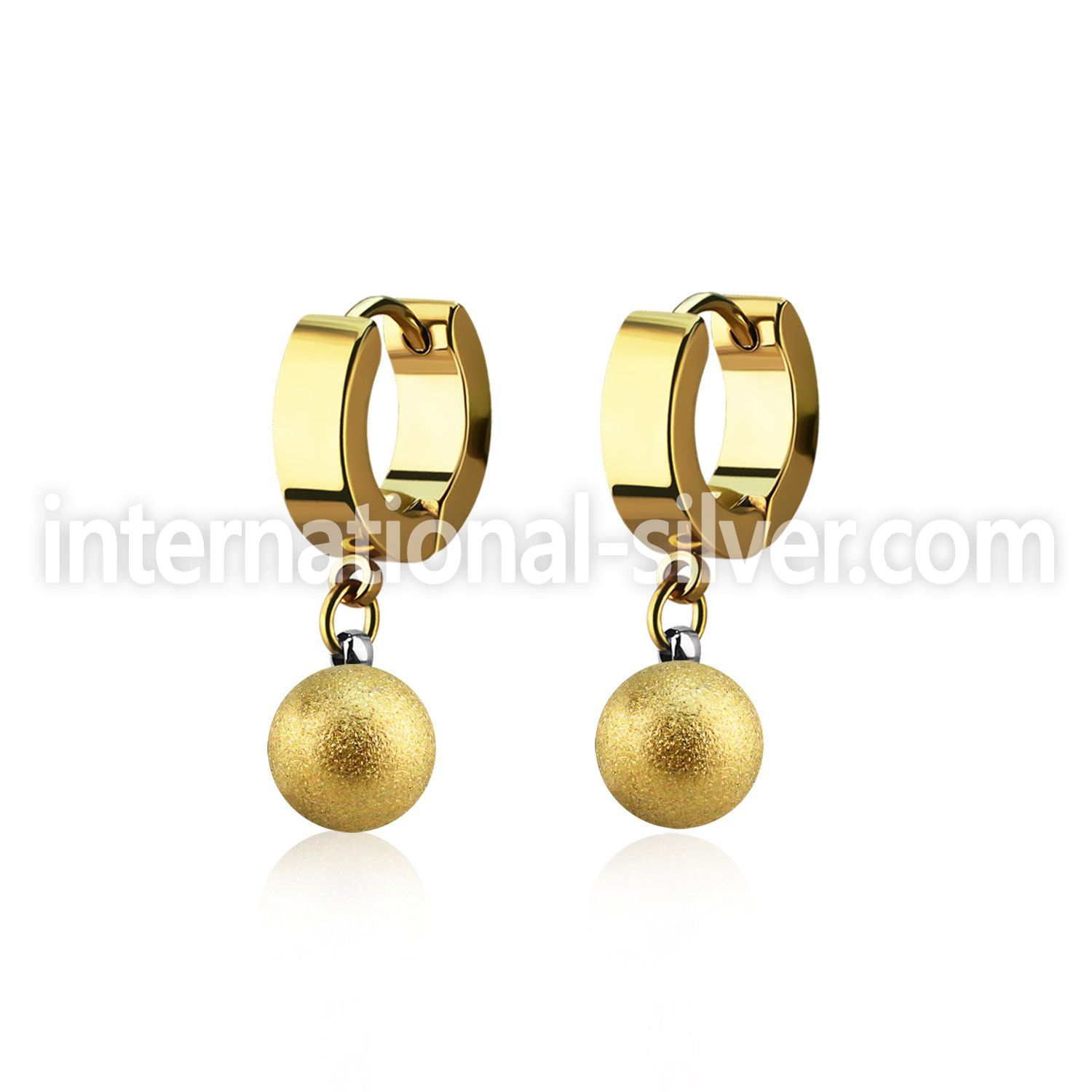 ergfot8 gold steel huggies earrings w 8mm ball w frosted effect