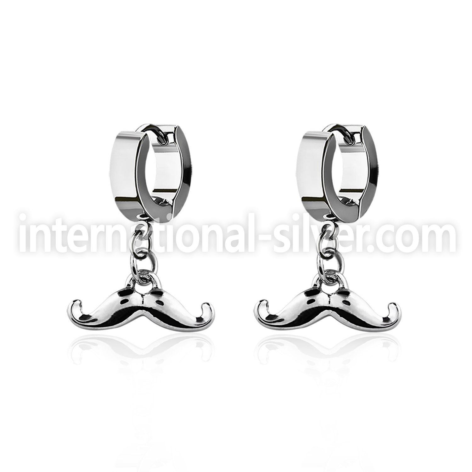 erh517 steel huggies earrings w dangling up turned mustache