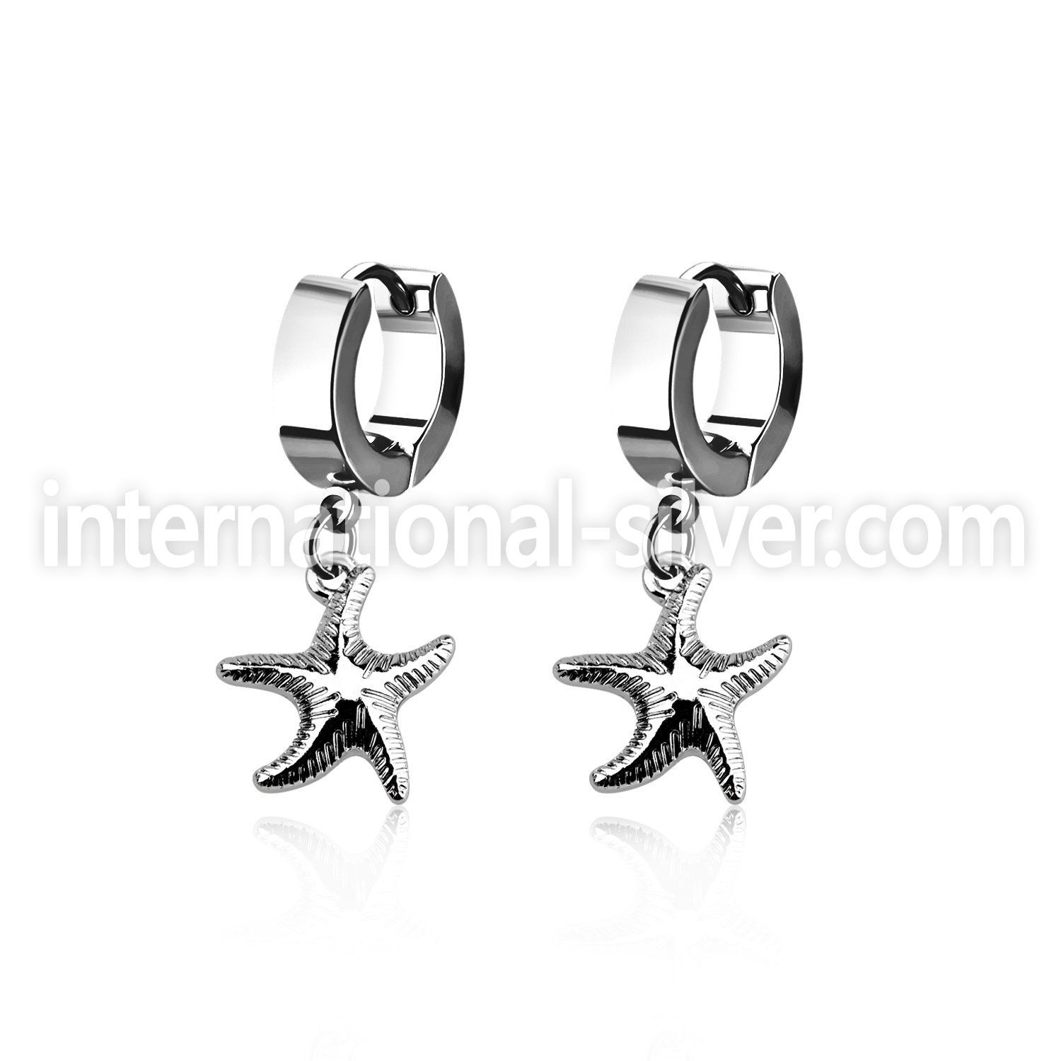 erh727 steel huggies earrings w dangling plain starfish