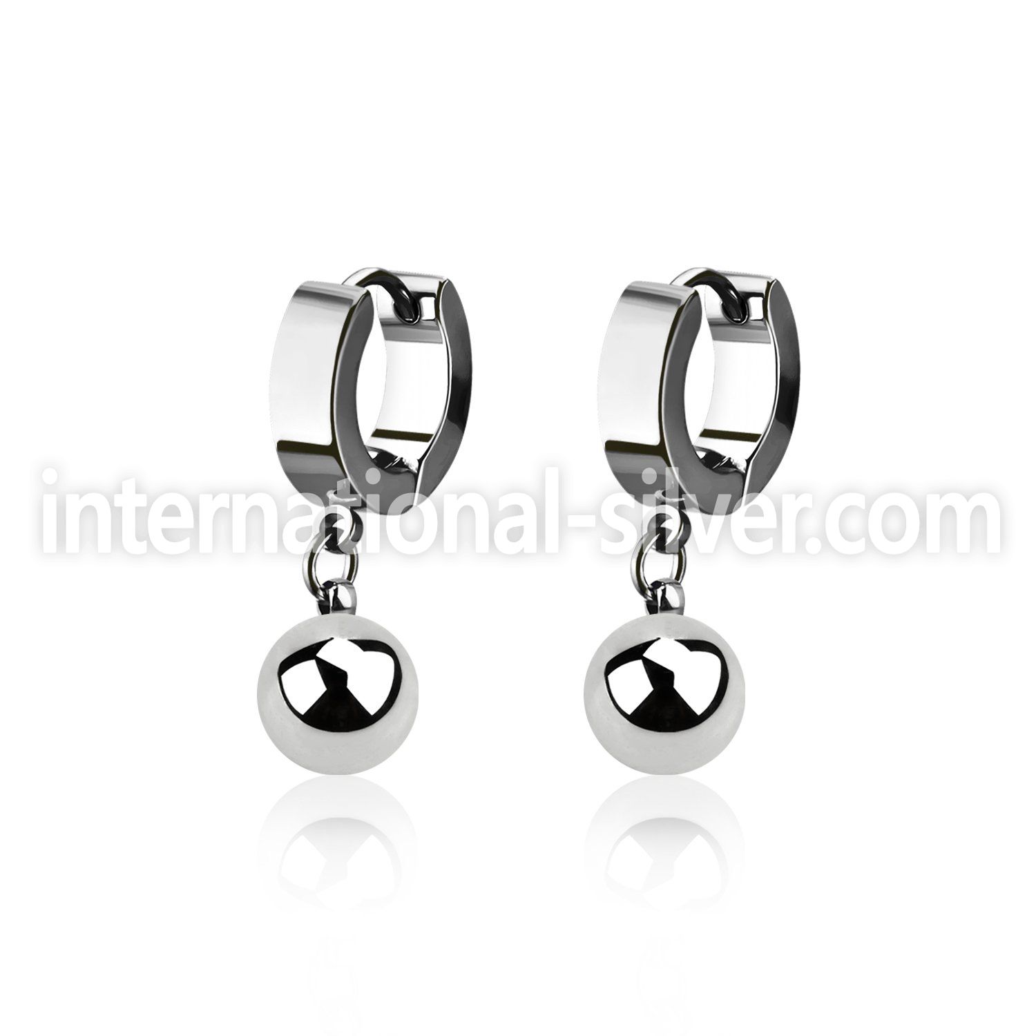 erhb8 steel huggies earrings w 8mm high polished steel balls