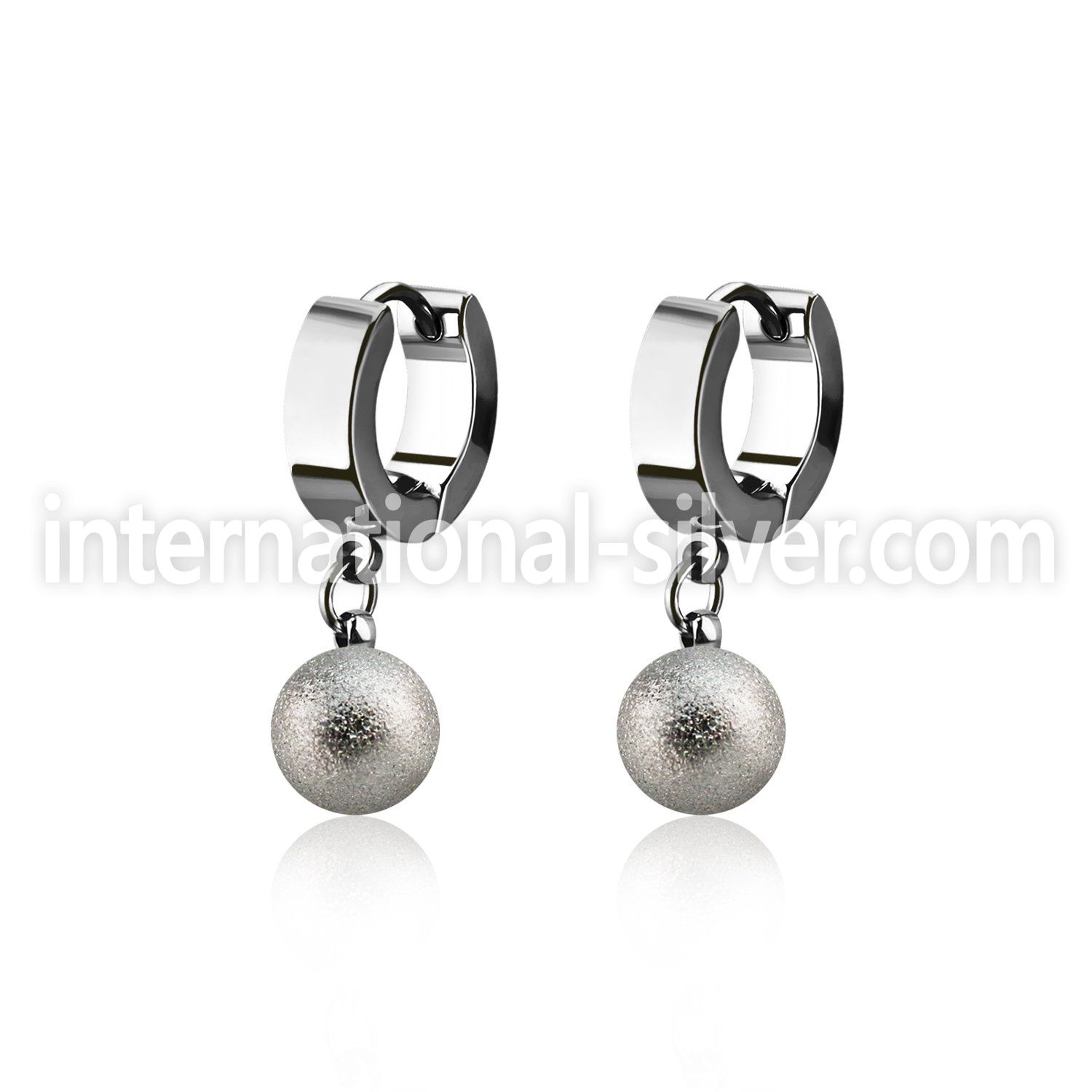 erhfo8 steel huggies earrings w 8mm frosted steel balls