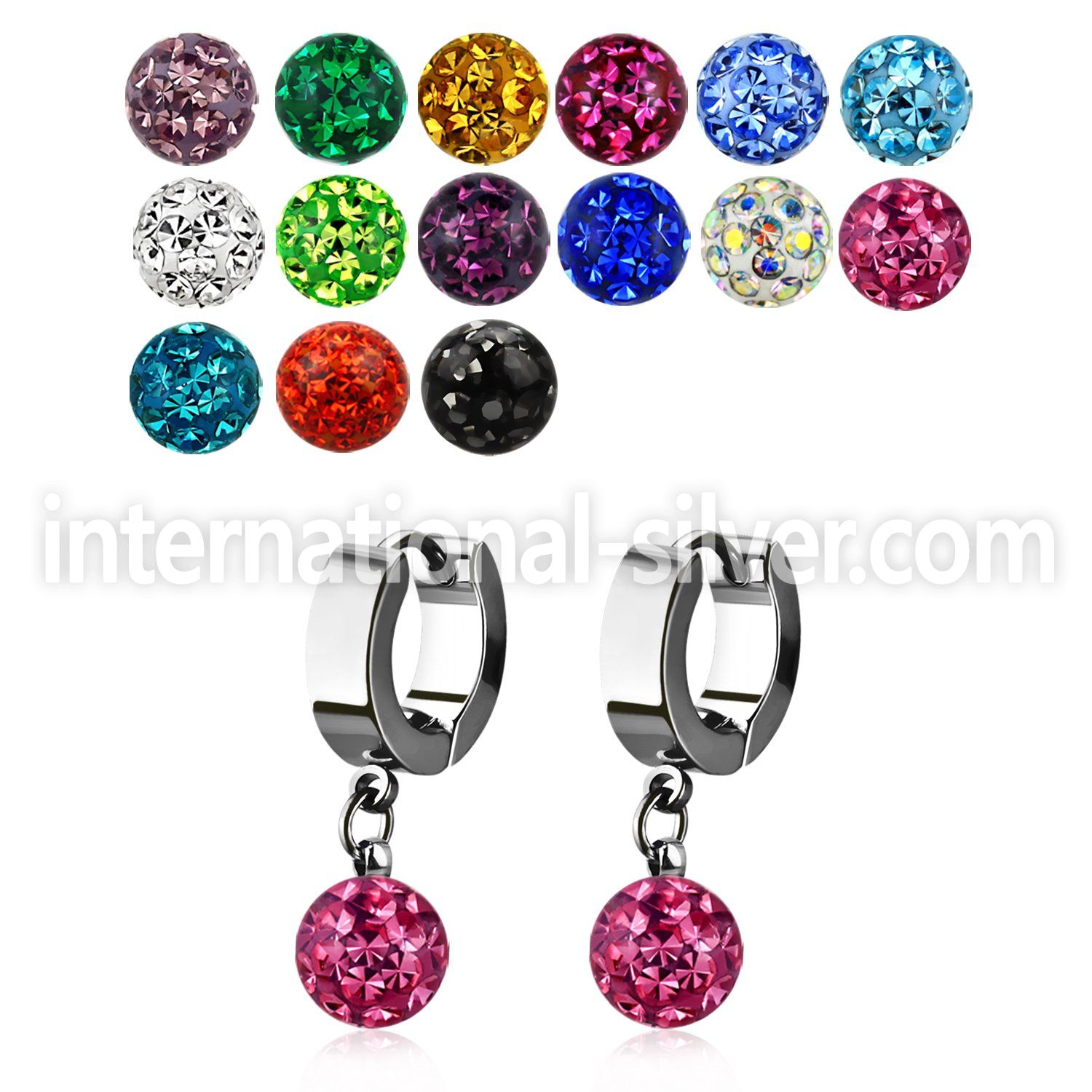 erhfr8 steel huggies earrings with 8mm multi crystal balls