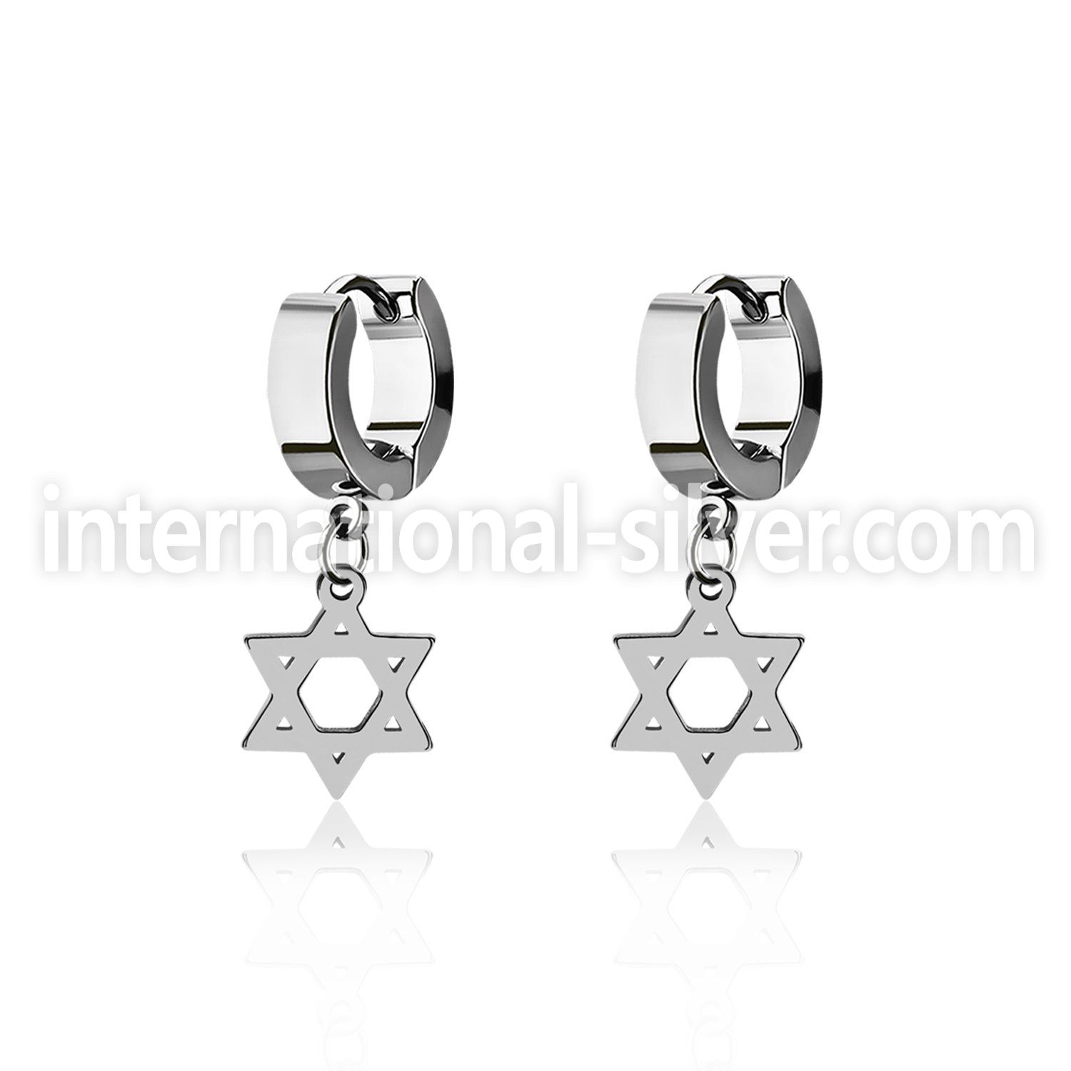 erhsdsr steel huggies earrings w dangling david star