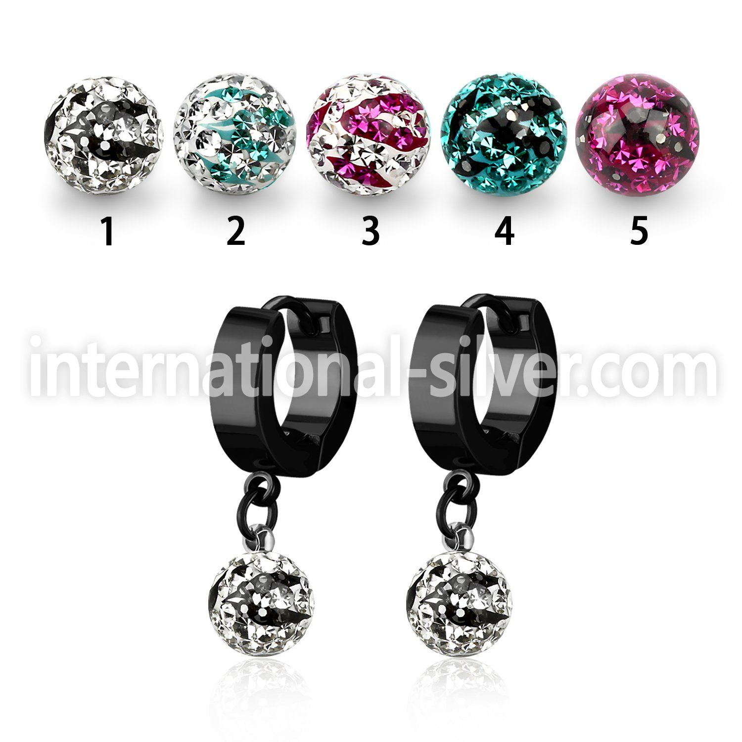 erkfrc8 black steel huggies dangling zebra multi crystal ball