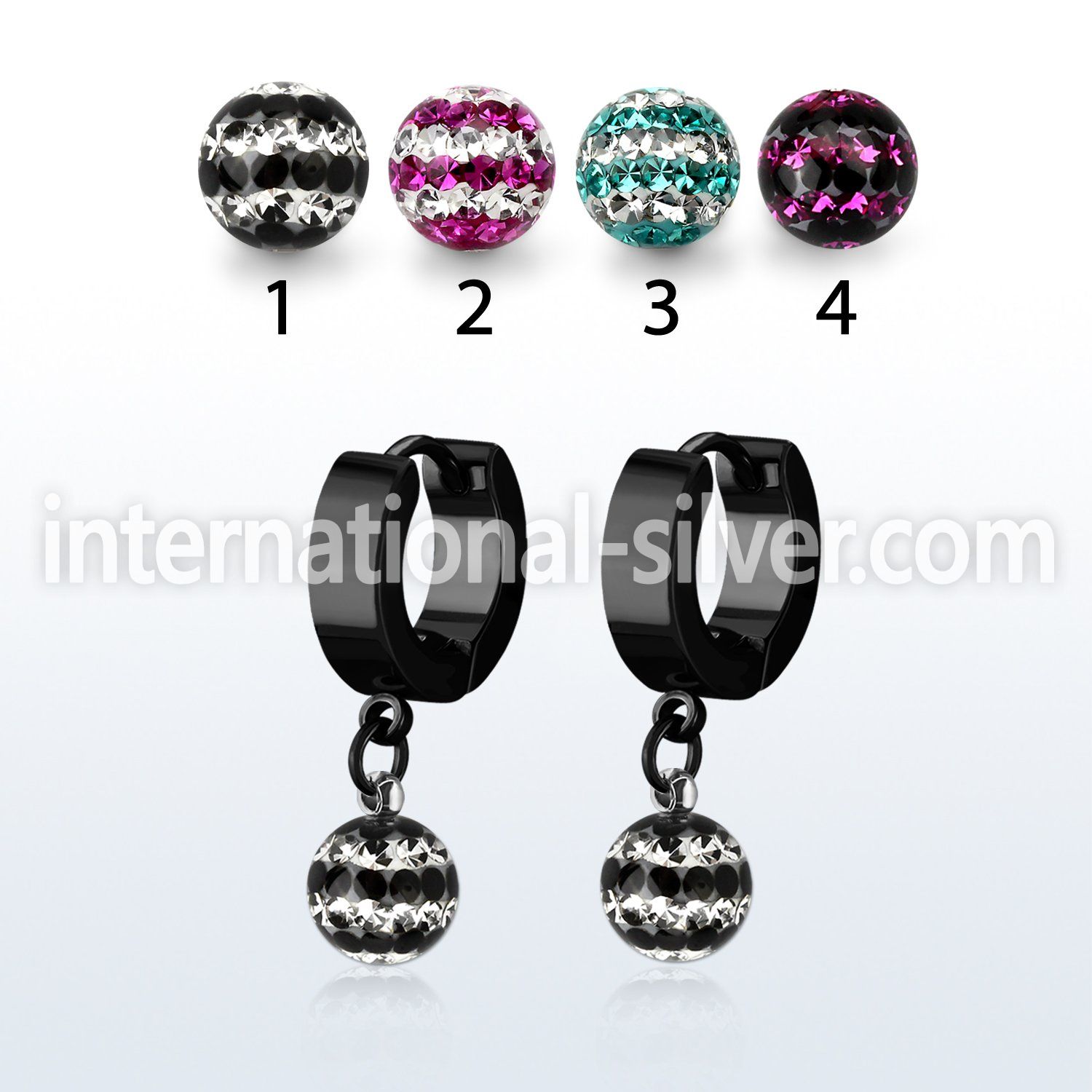 erkfrd8 black steel huggies dangling 3 line multi crystal ball