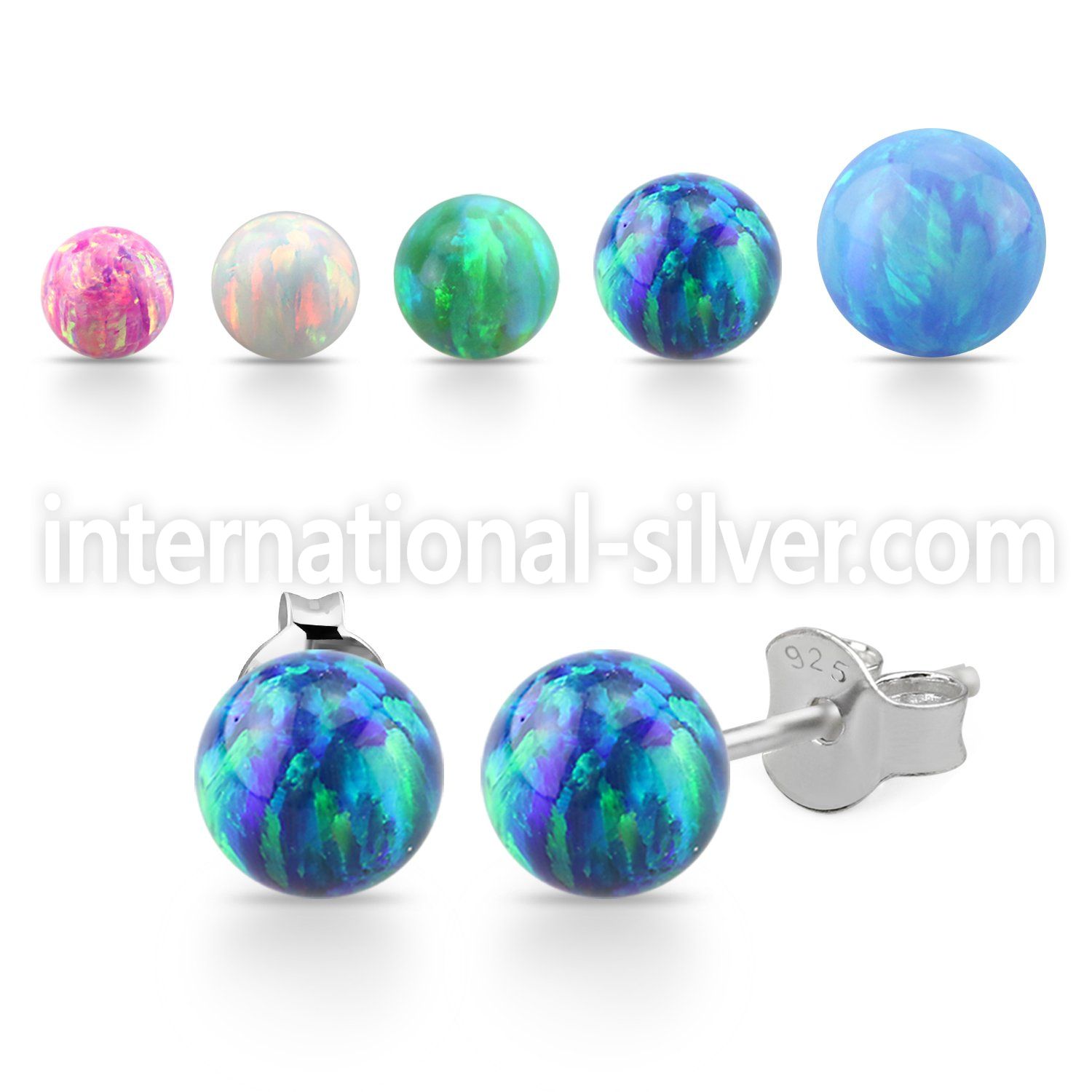 esopb pair of synthetic opal ball sterling silver ear studs