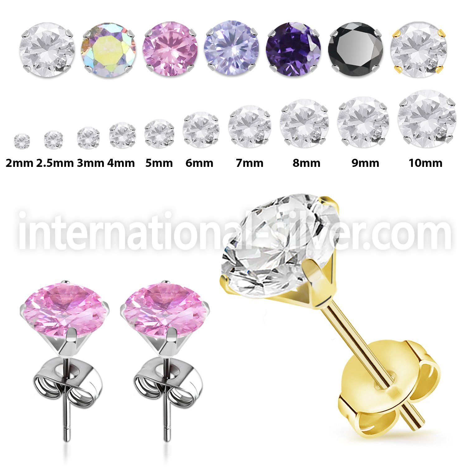 eszr surgical steel prong setting ear studs cz stones