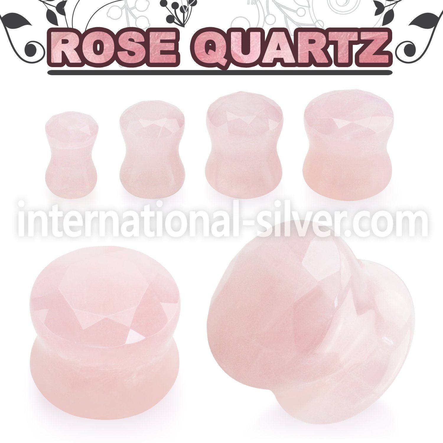fgsb rose quartz stone double flare ear plug faceted cut