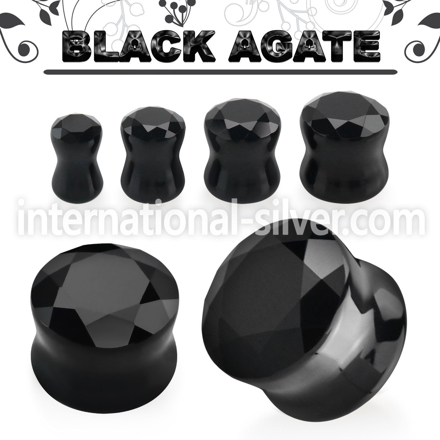 fgsd black agate stone double flare ear plug faceted cut
