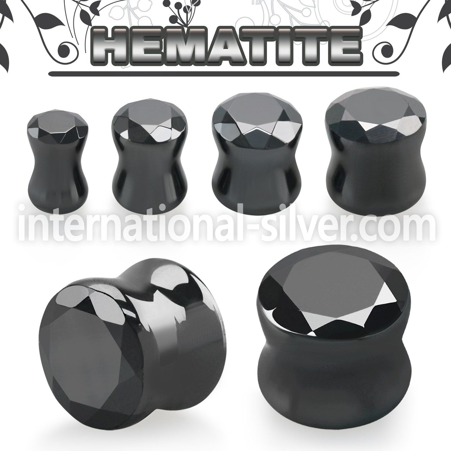 fgse hematite stone double flare ear plug faceted cut
