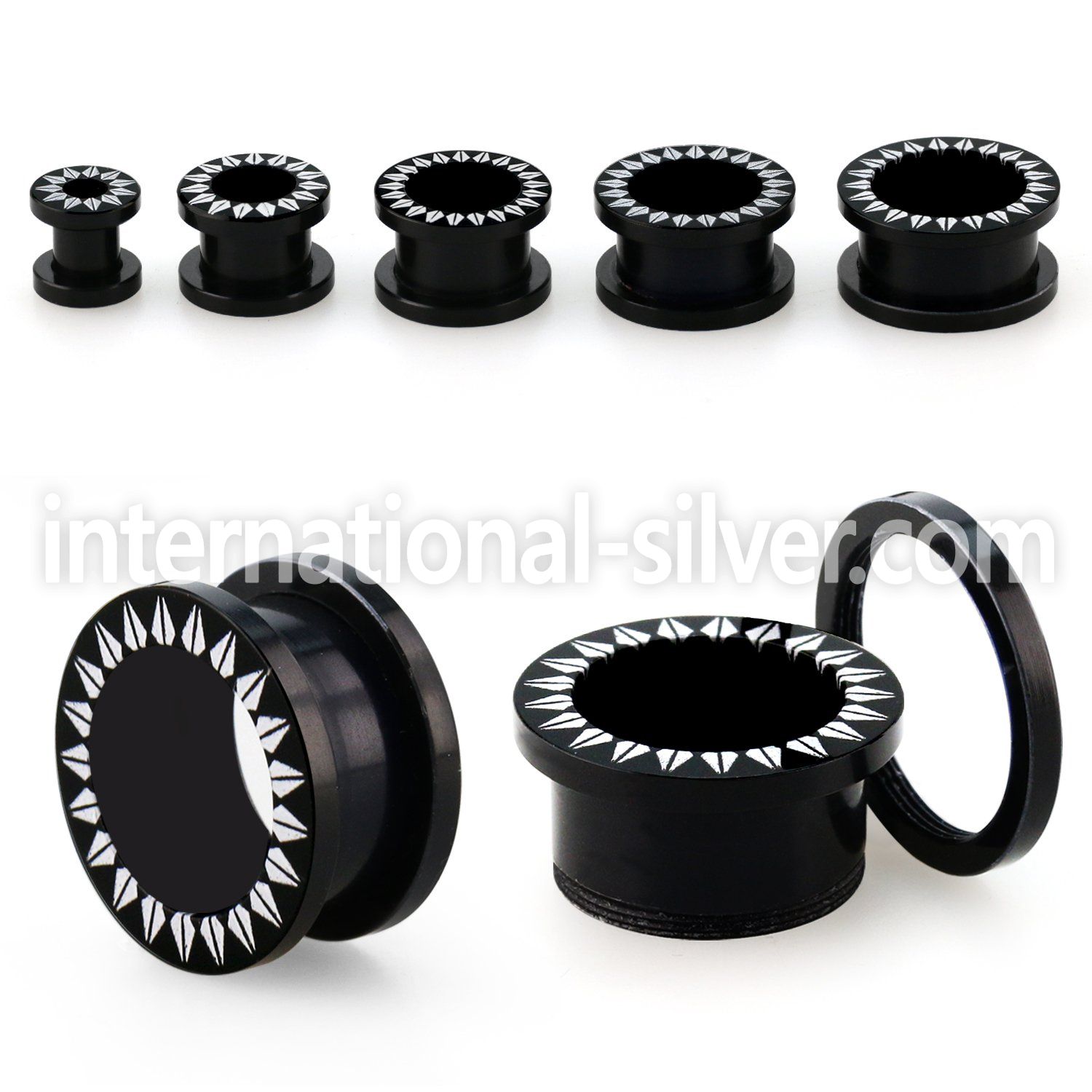 fpac black acrylic flesh tunnel plug w flower pattern