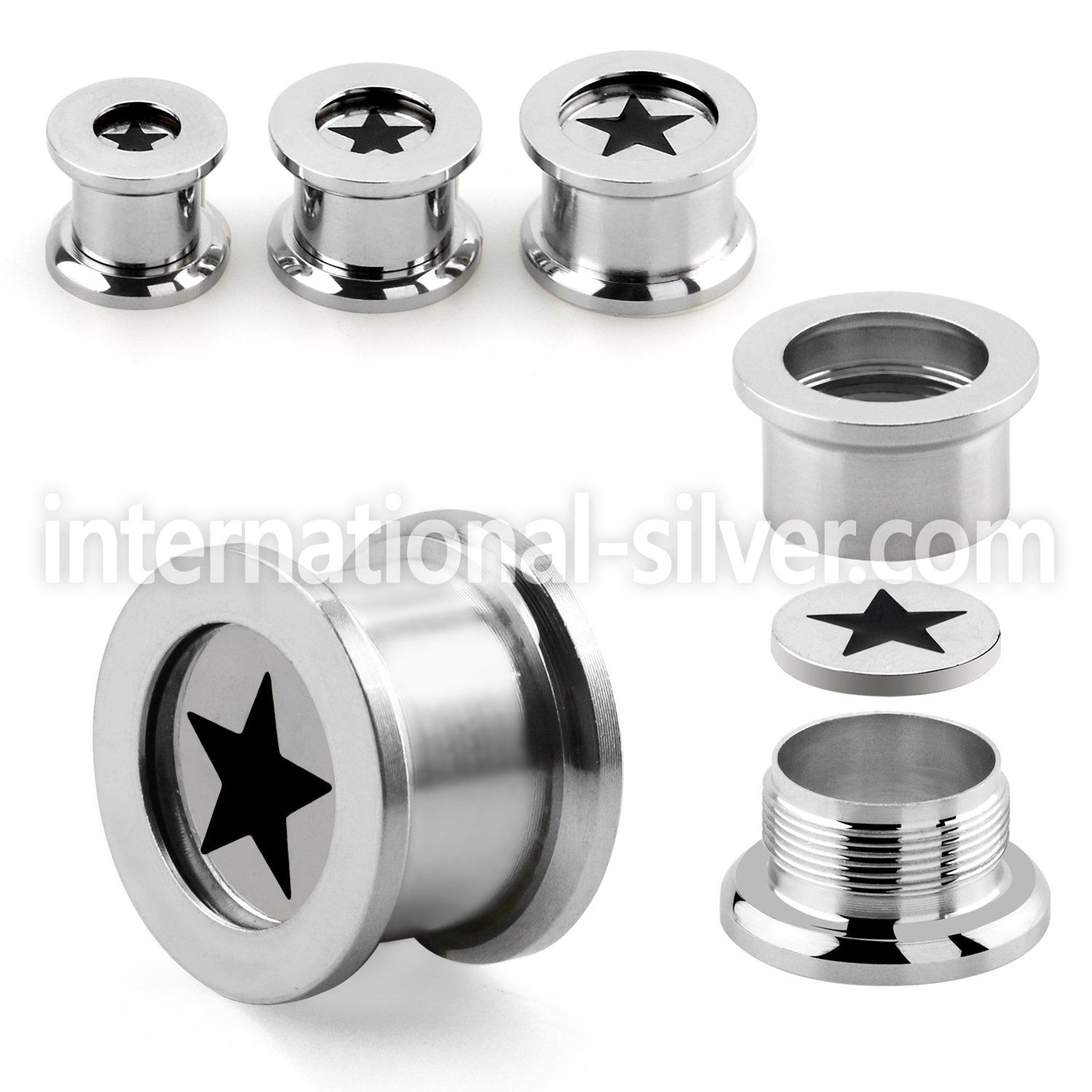 fpsr 316l steel screw fit flesh tunnel w laser cut star