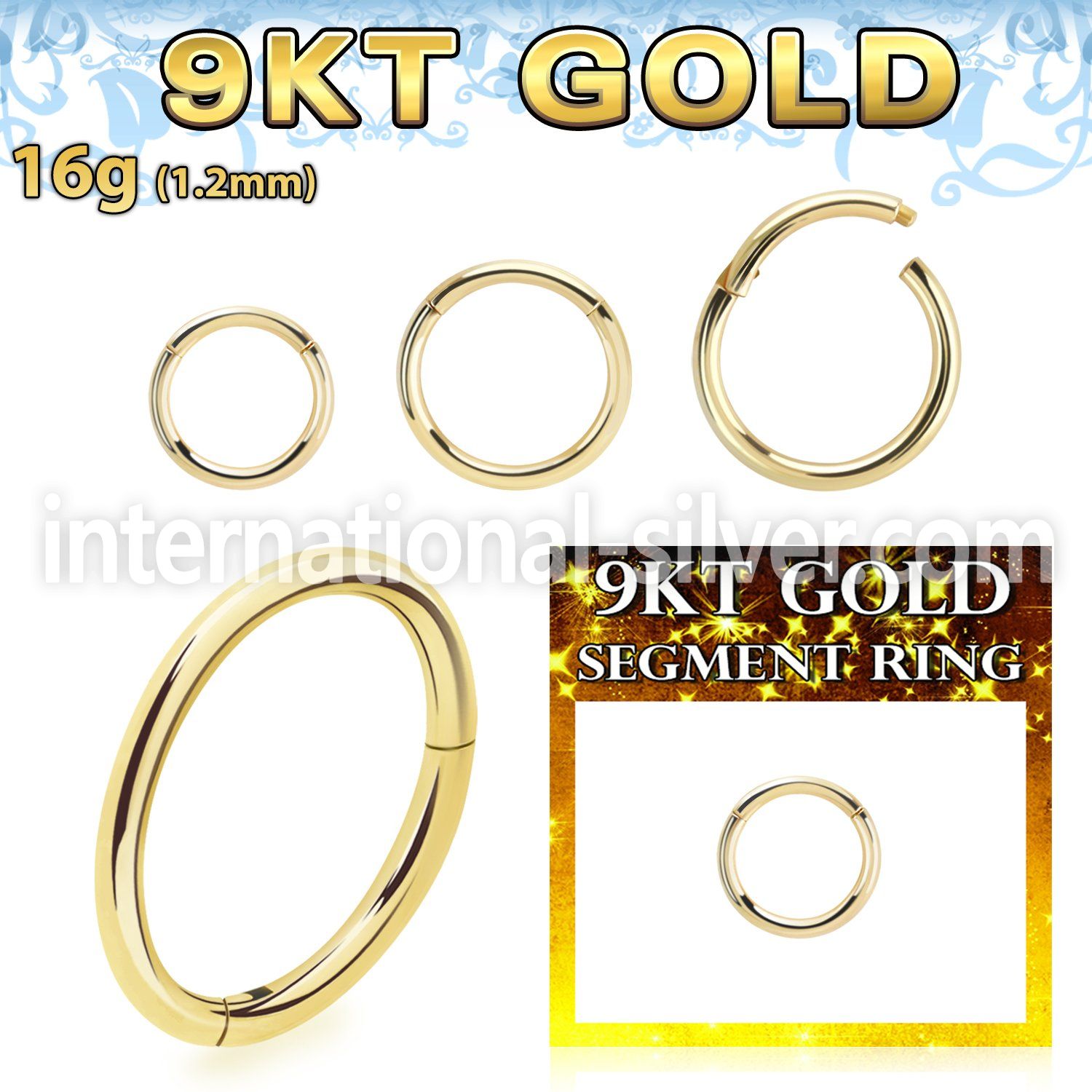 g9segh16 9 karat yellow gold 16g hinged segment hoop