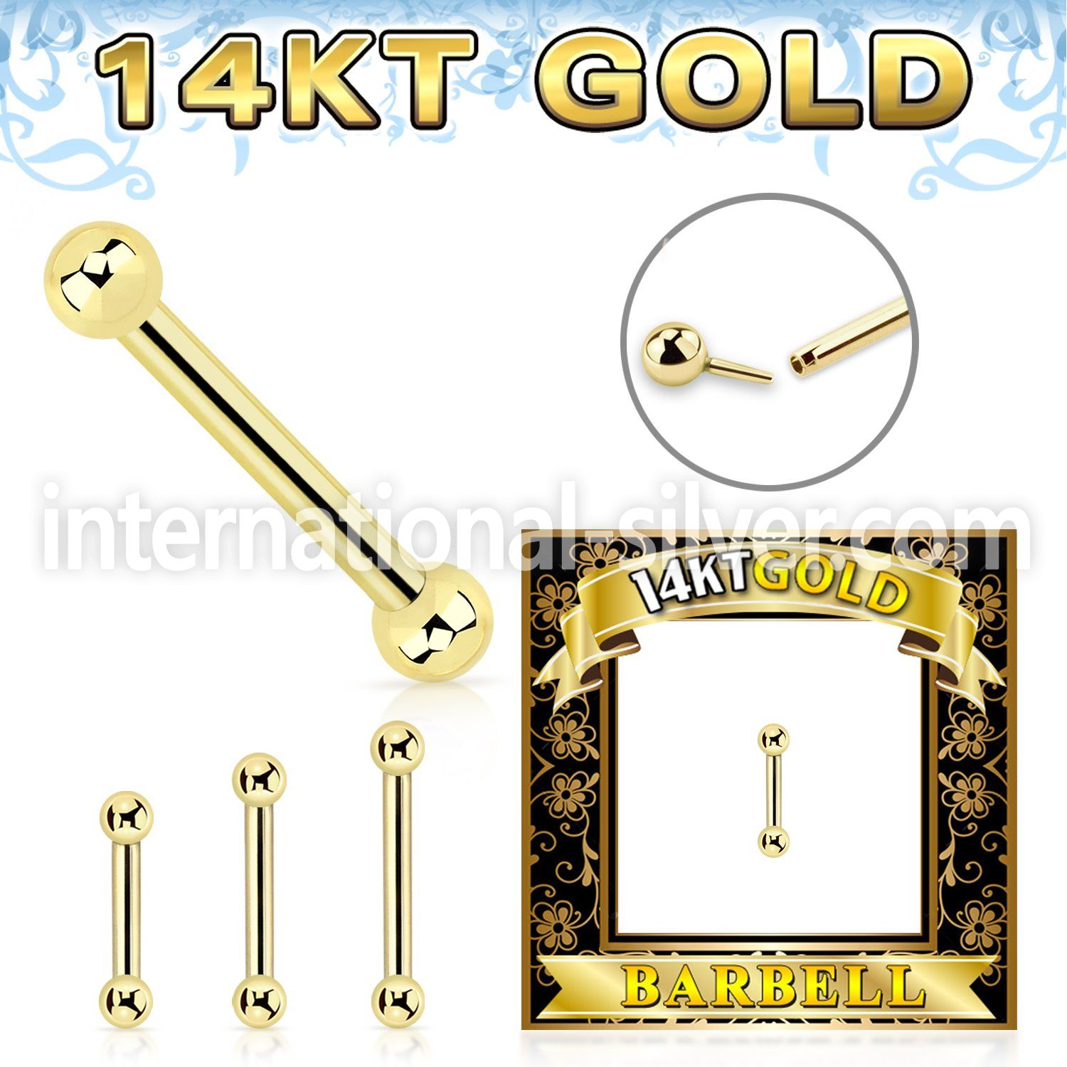gbbb25 14 karat gold threadless push in barbell 16g balls
