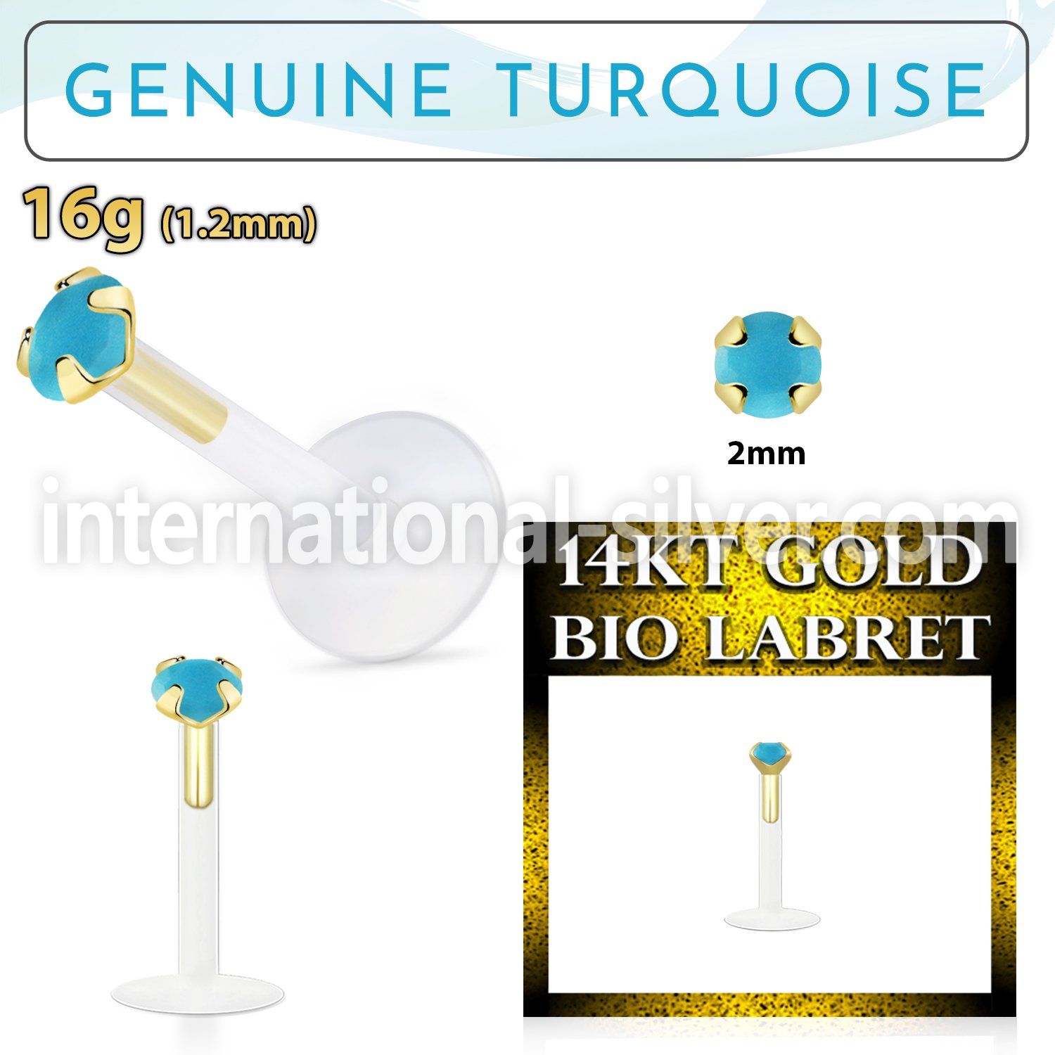 gbige7 flexi labret stud 14k threadless push in turquoise