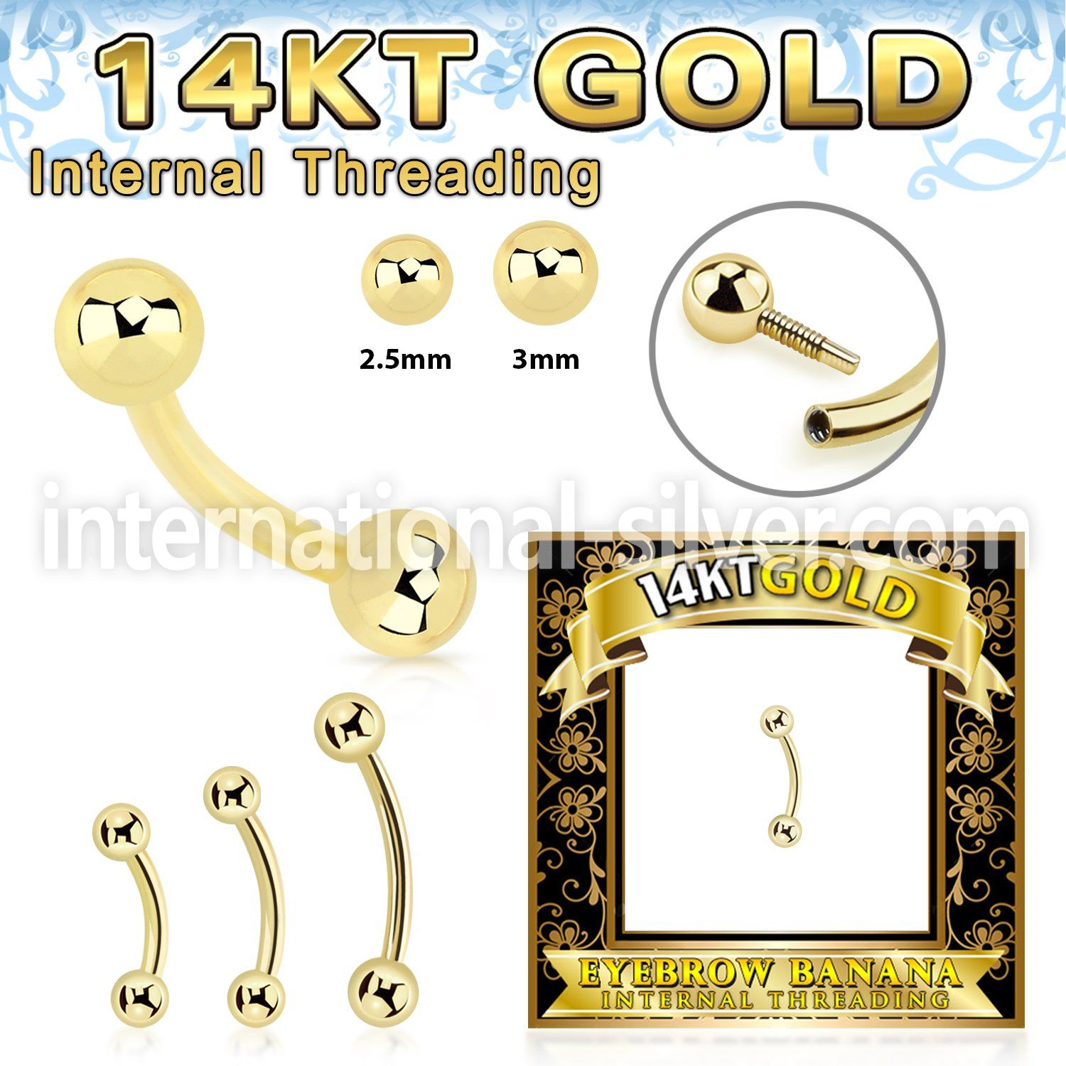 gbnbi 14 karat yellow gold curved barbell 16g internal