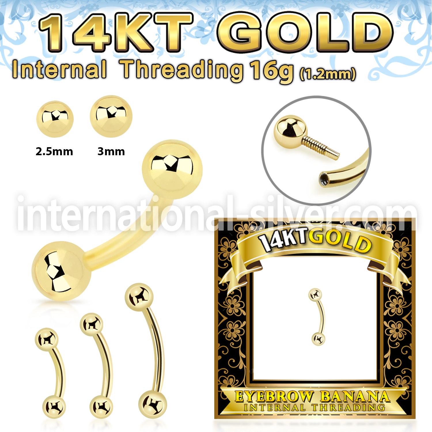 gbnbi 14 karat yellow gold curved barbell 16g internal