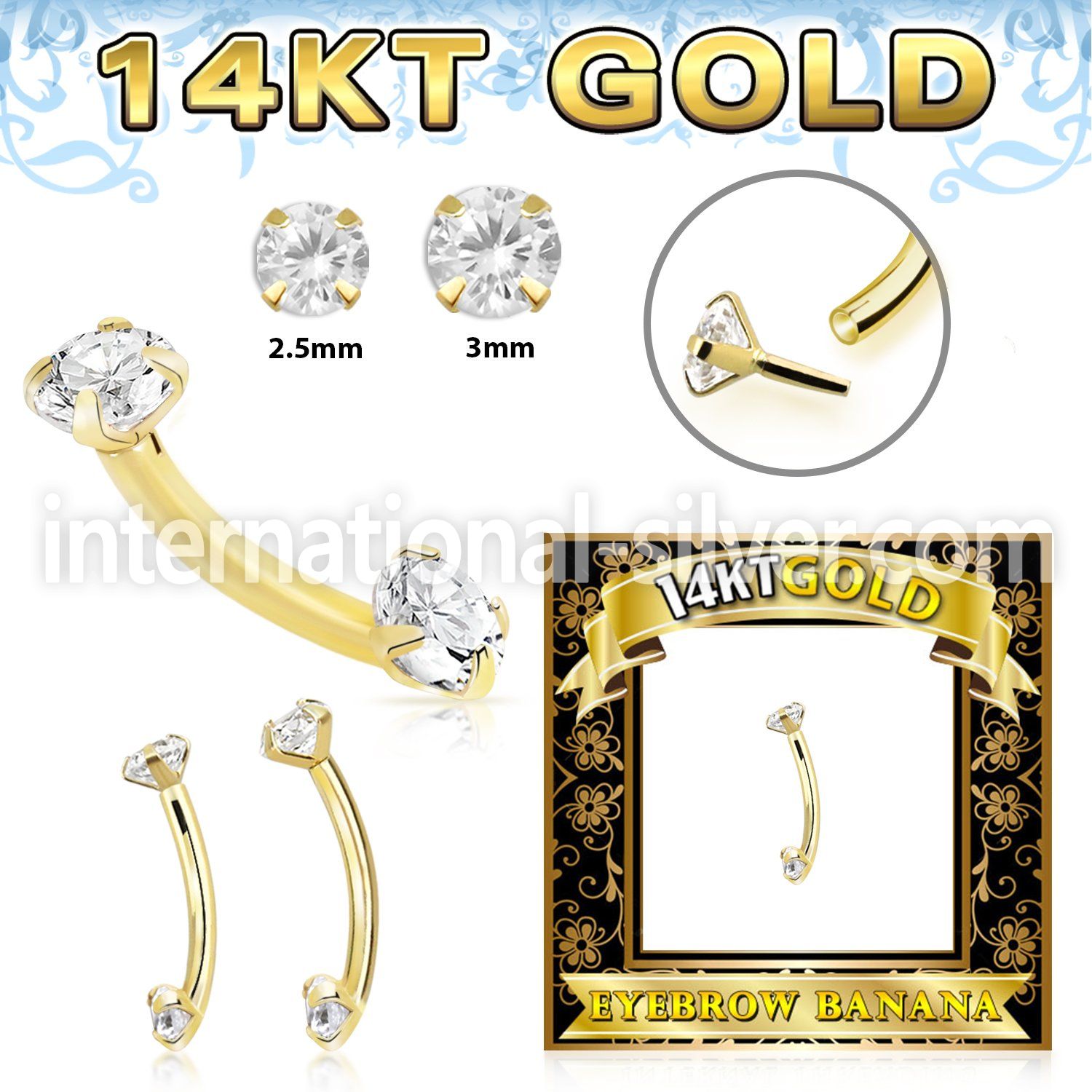 gbnfaz 14 k gold curved barbell 16g threadless push in top