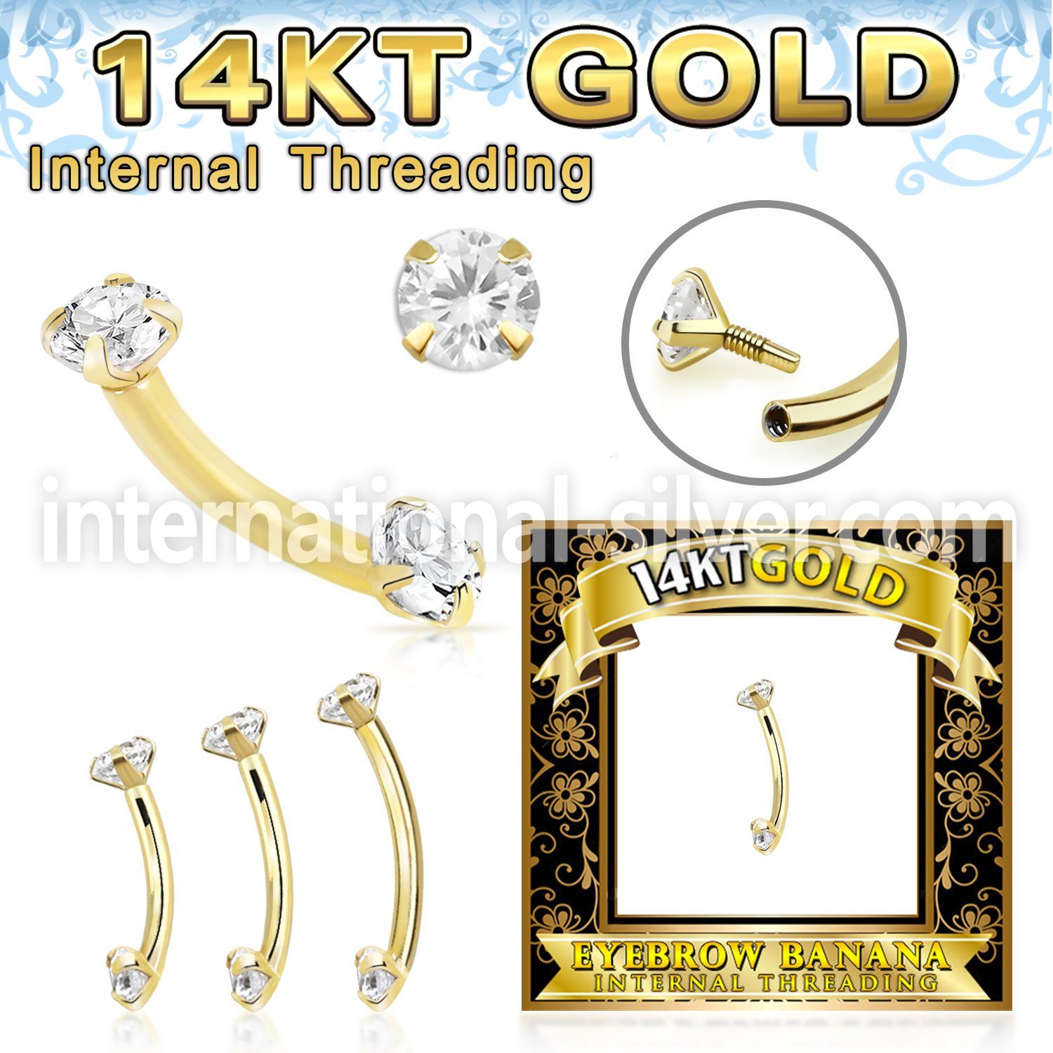 gbnfazi 14 k gold curved barbell 16g internal threaded top