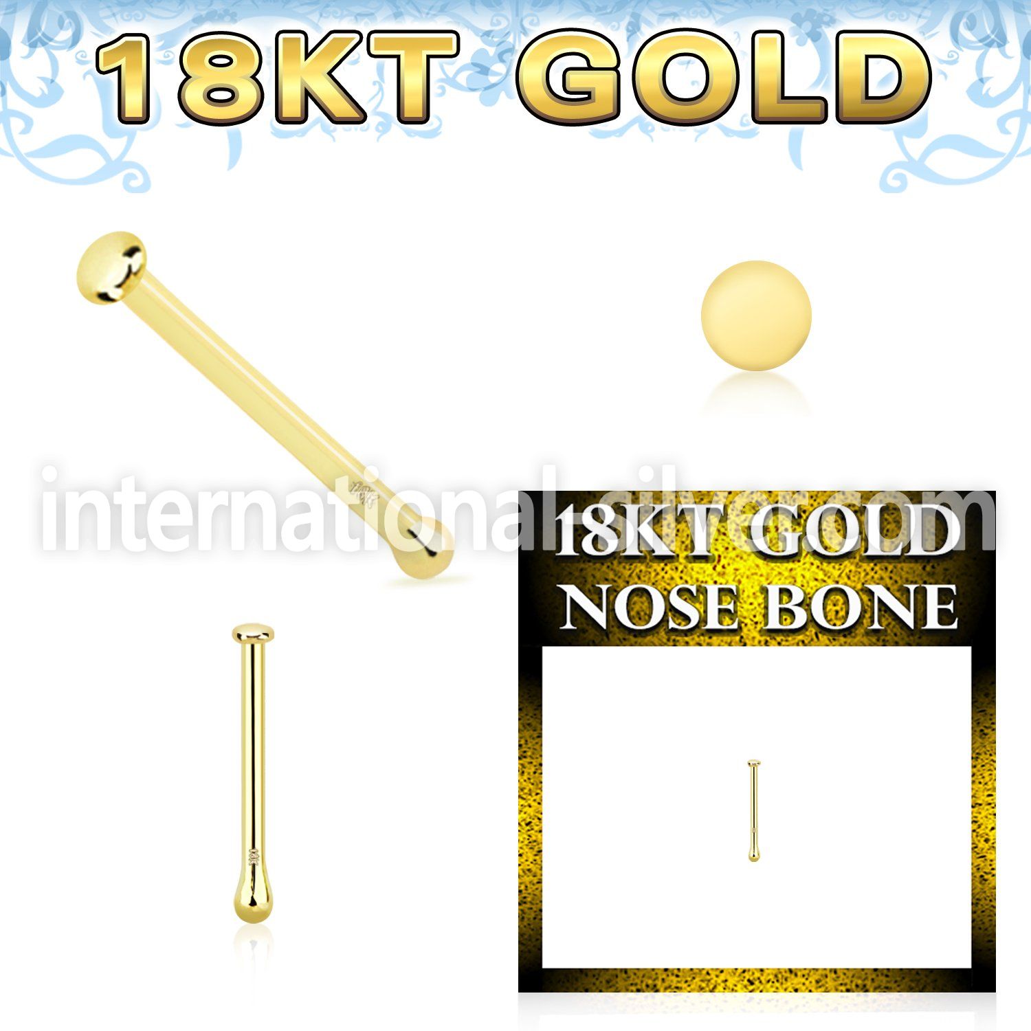 ggbrd1 18 karat yellow gold nose bone 22g plain gold top