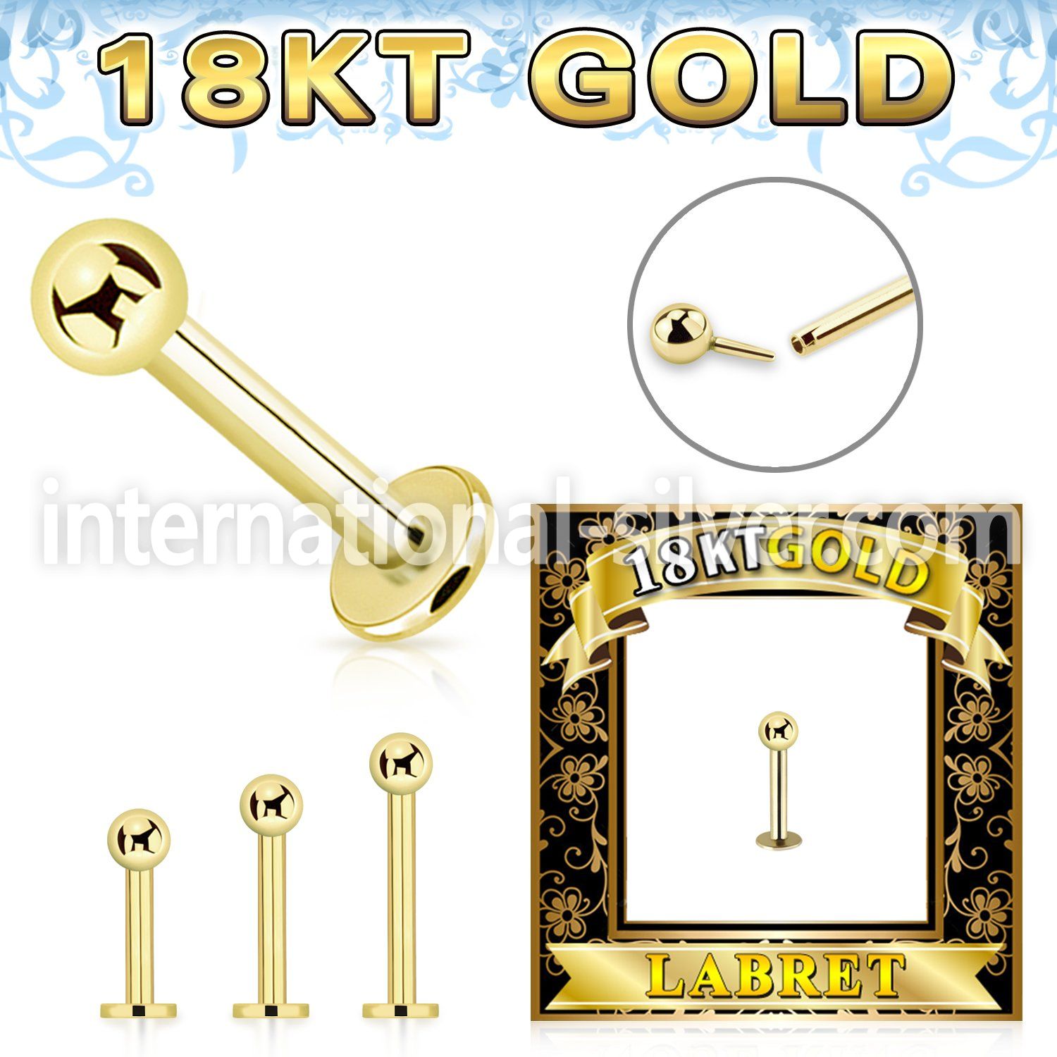 gglbb25 18 k gold threadless push in labret stud 16g ball