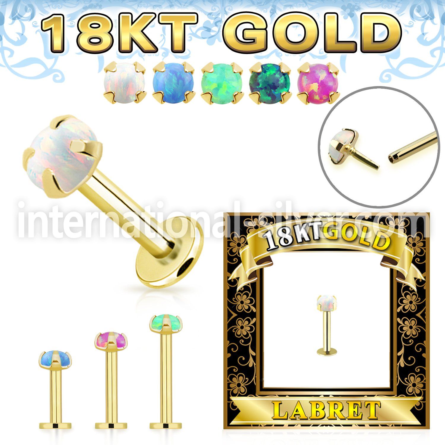 gglbo 18 k gold threadless push in labret stud 16g cabochon