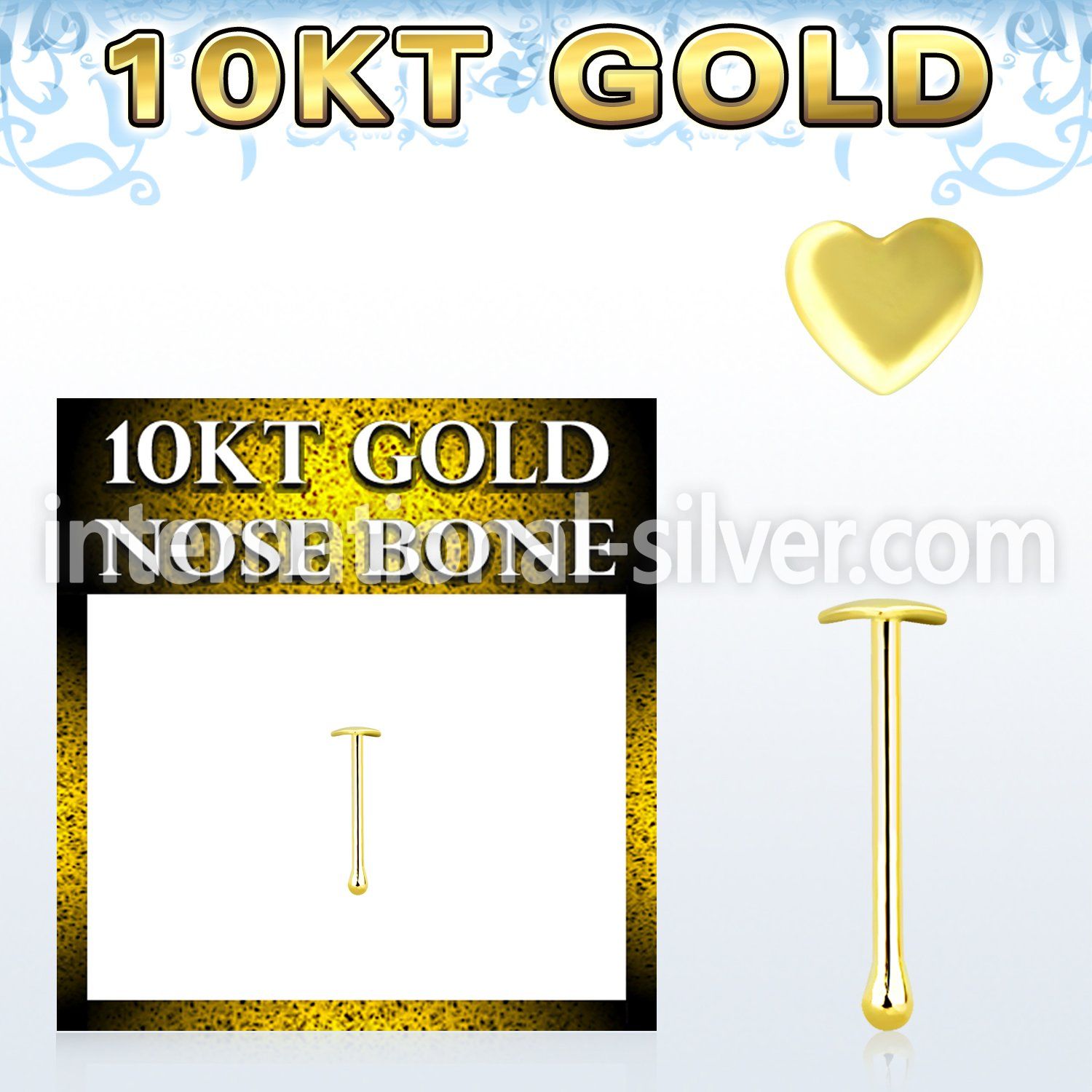 gibht 10kt gold nose bone with a 2.5mm gold heart top