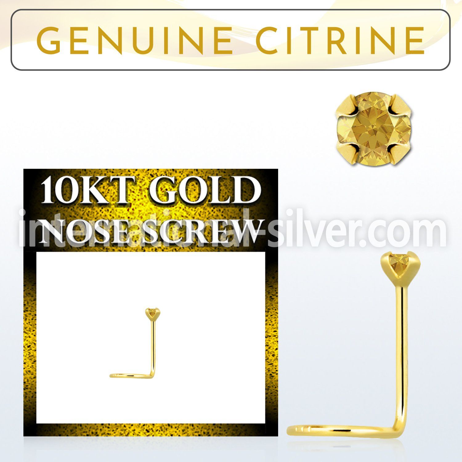 giscge6 10kt gold nose screw with a 2mm prong set citrine stone