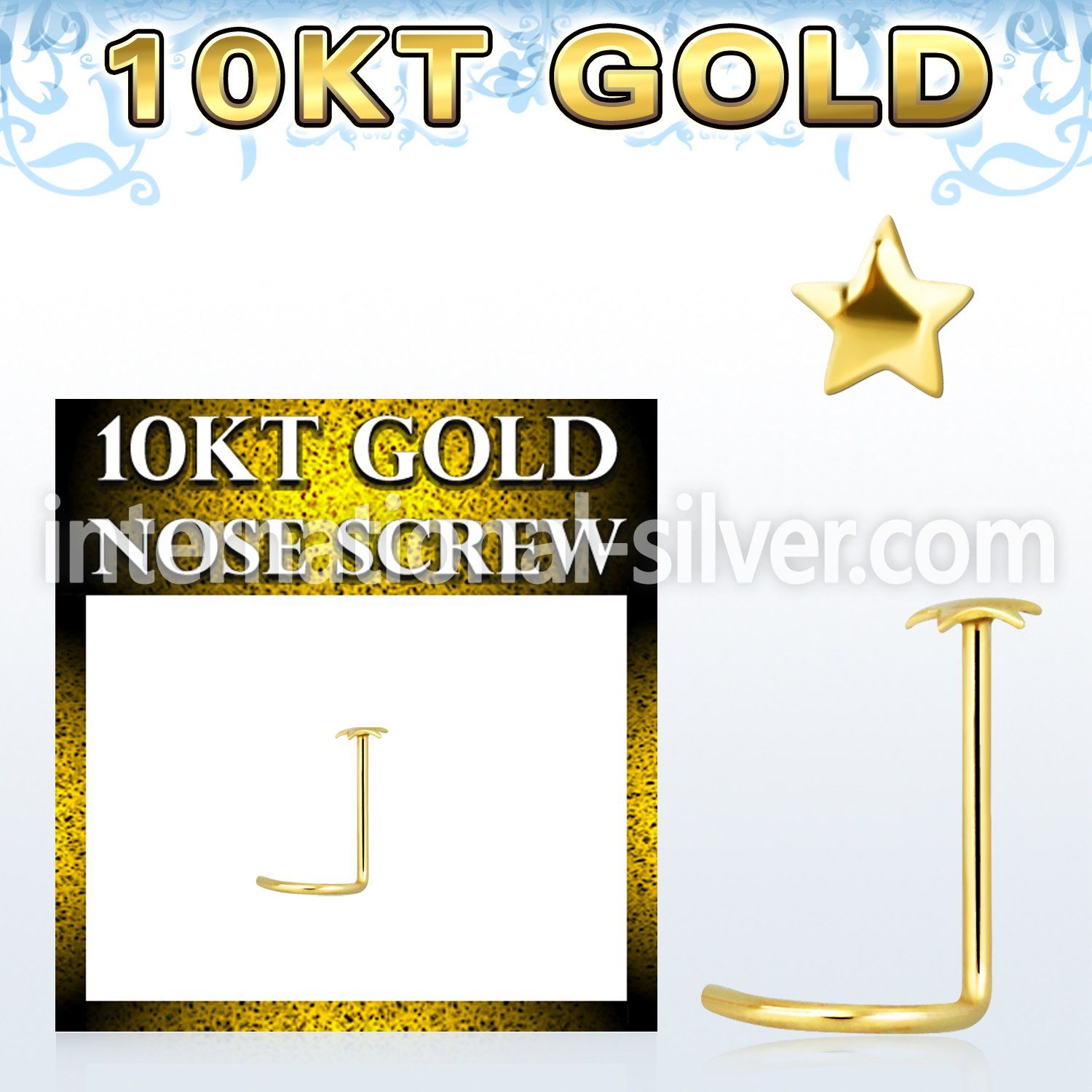 gisst 10kt gold nose screw with 2mm plain gold star shaped top