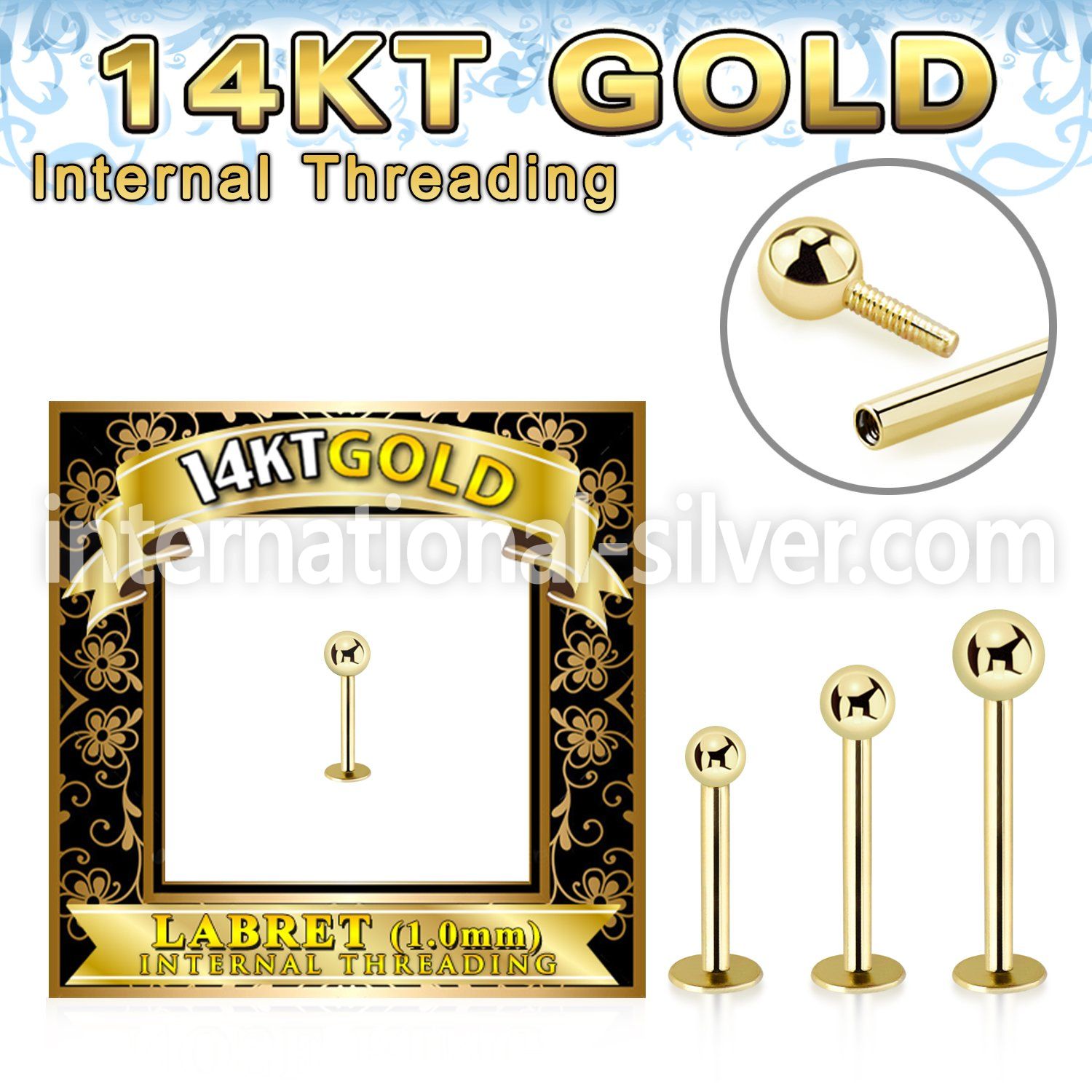 glbxbi 14 karat yellow gold labret stud 18g ball internal