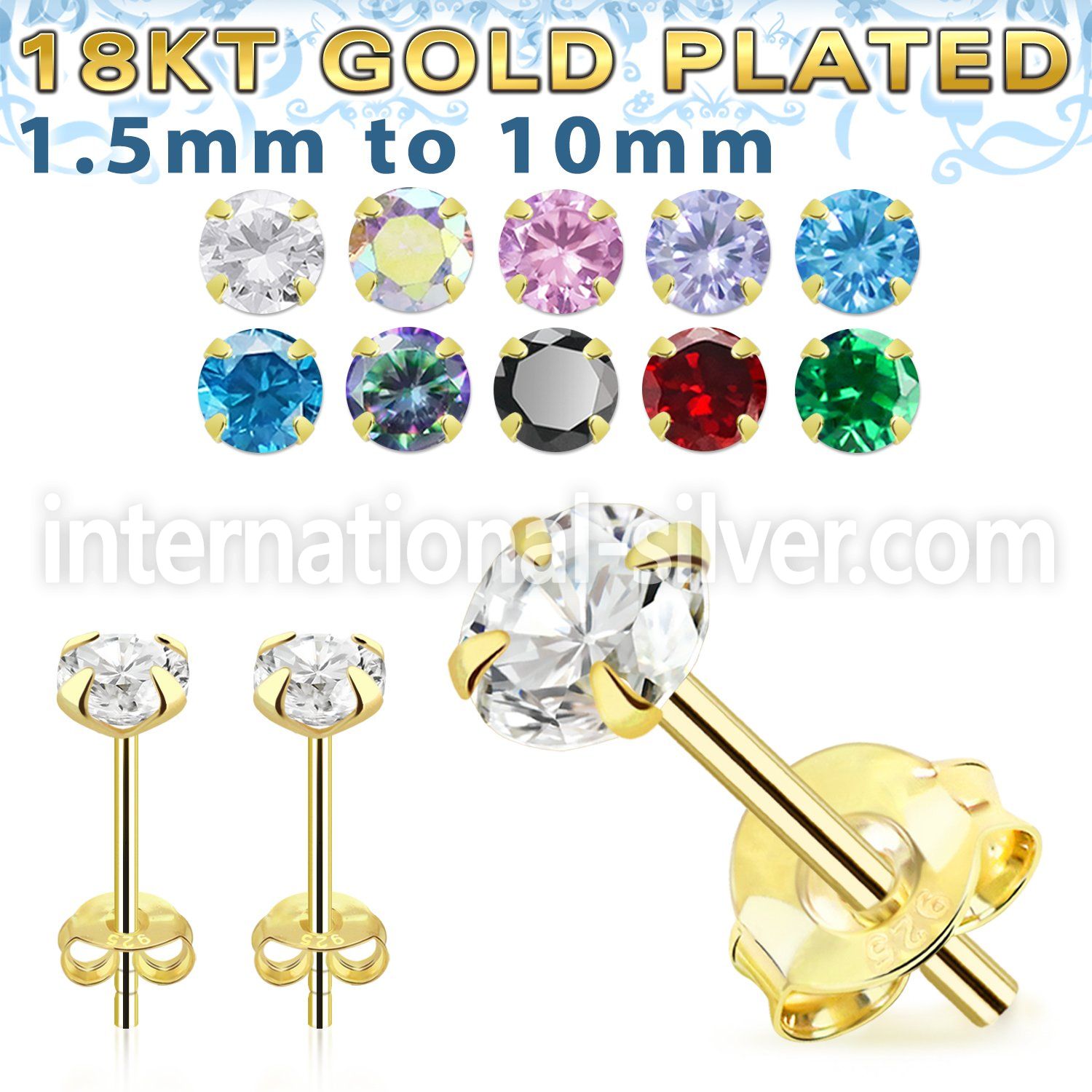 gprzm 1 pair 18k gold plated silver earring studs cz