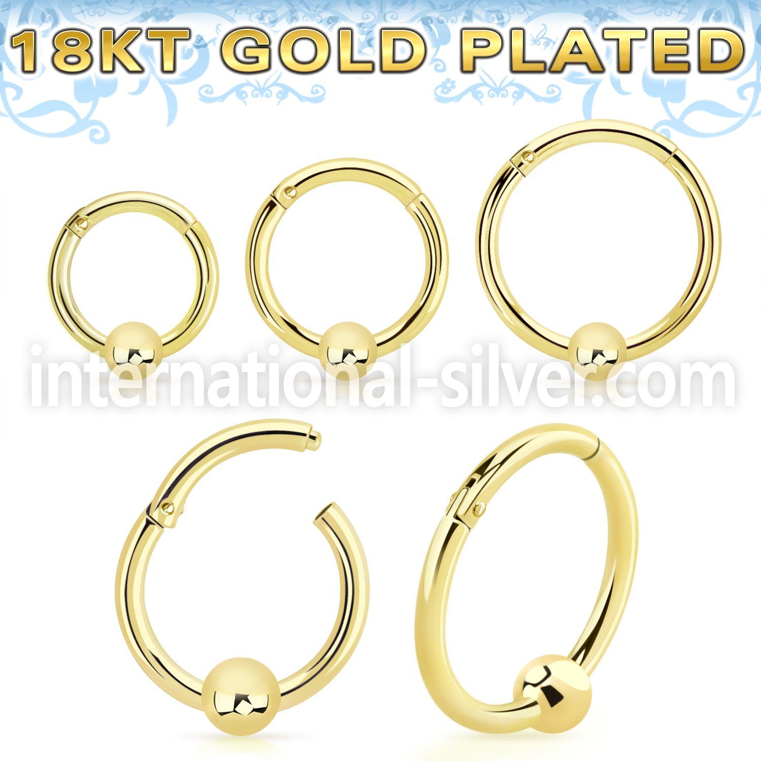 gpsegh16b3 18 k gold plating silver hinged segment hoop 16g