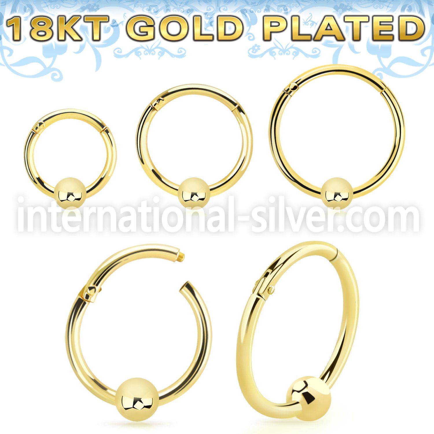 gpsegh18b3 18 k gold plating silver hinged segment hoop 18g