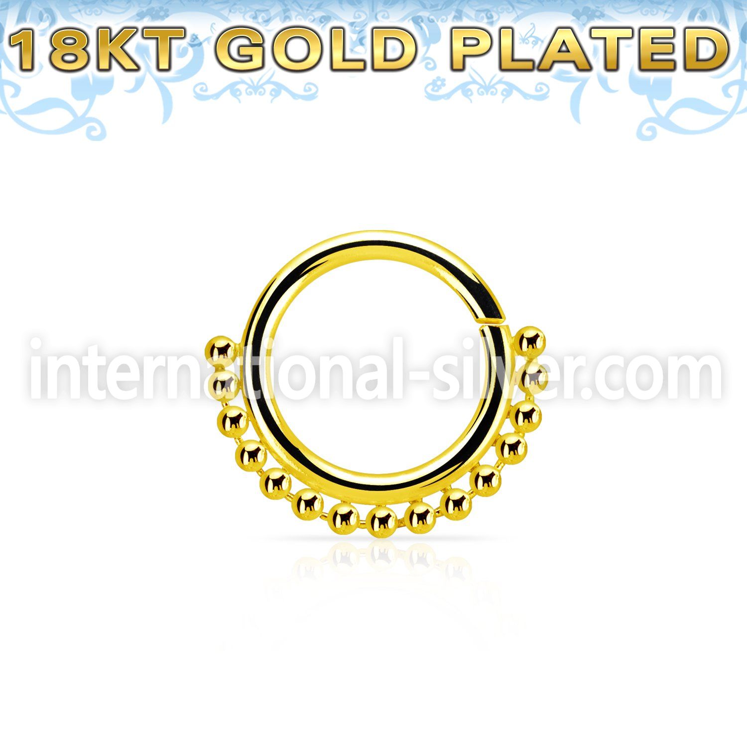 gpspv16 18k gold plated silver seamless septum ring,16g w beads