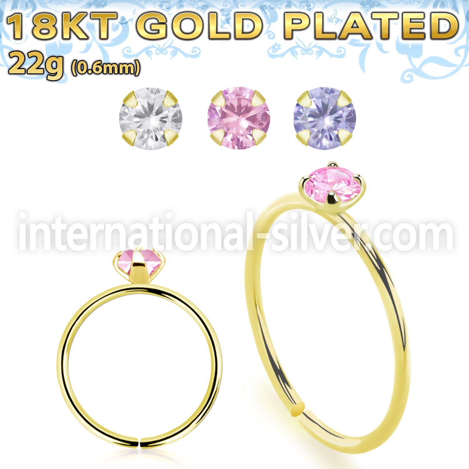 gpzm22 18 karat plated silver seamless nose ring hoop 22g