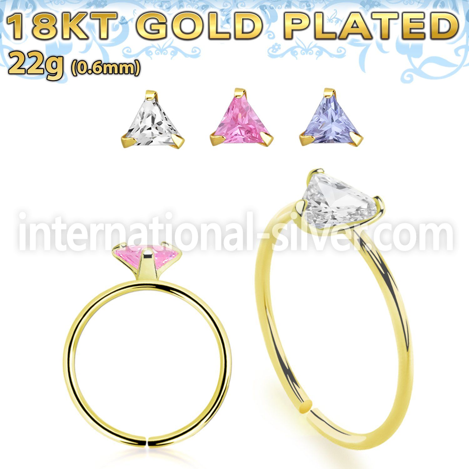 gpztm22 18 k plated silver seamless nose ring 22g triangle