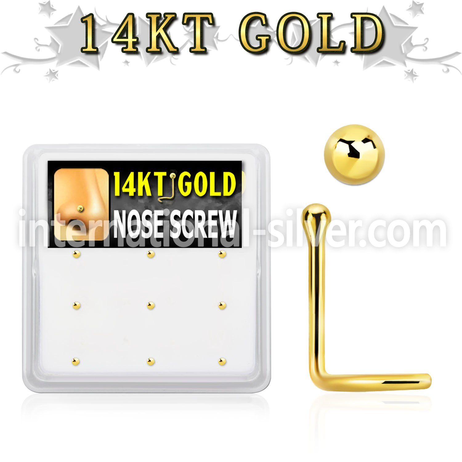 gsc3x box w 14kt gold nose screws, 20g w 1.5mm ball shaped top