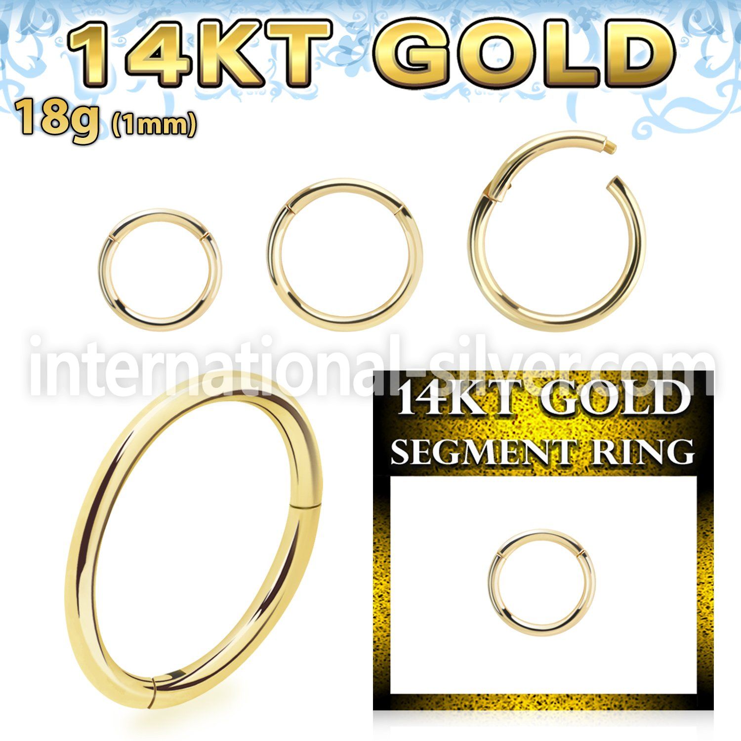 gsegh18 14 karat yellow gold hinged segment hoop 18g
