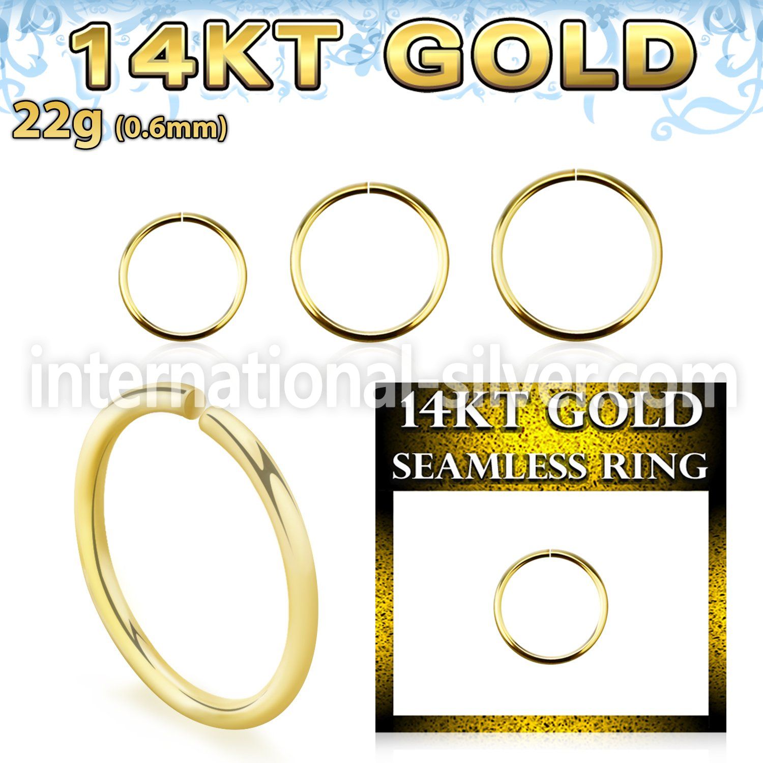 gsel22 14 karat yellow gold seamless nose ring hoop 22g