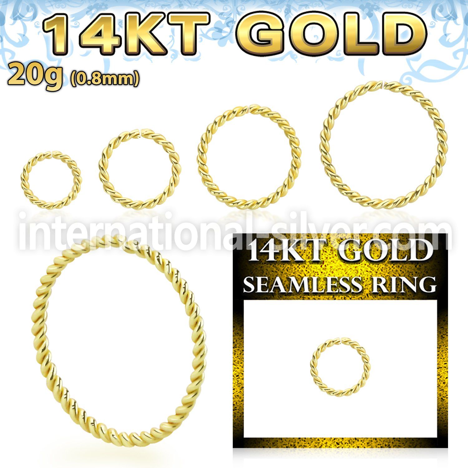 gselw20 14 k gold seamless ring hoop 20g twisted wire