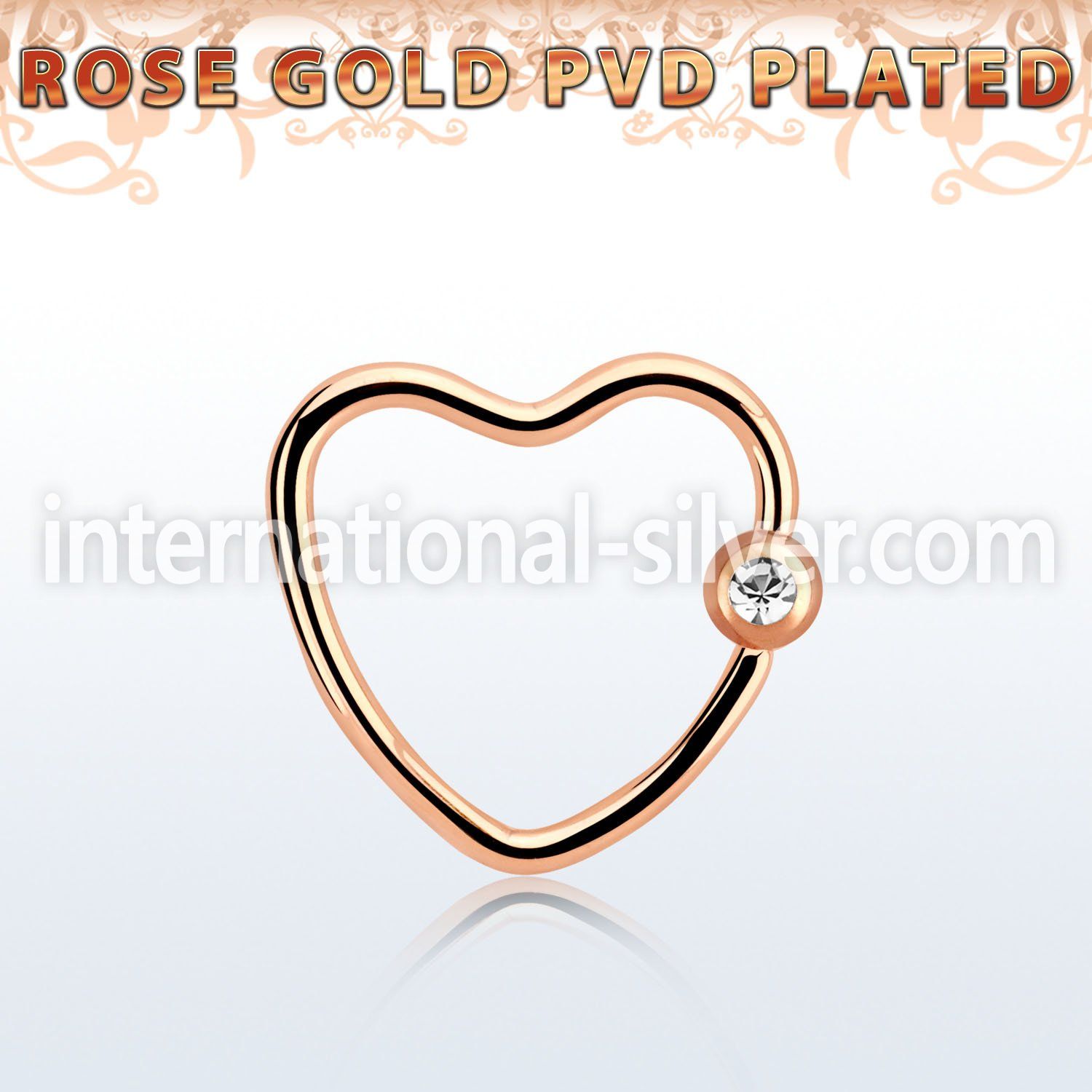 hccrtt16 rose gold steel heart shaped ball closure ring crystal