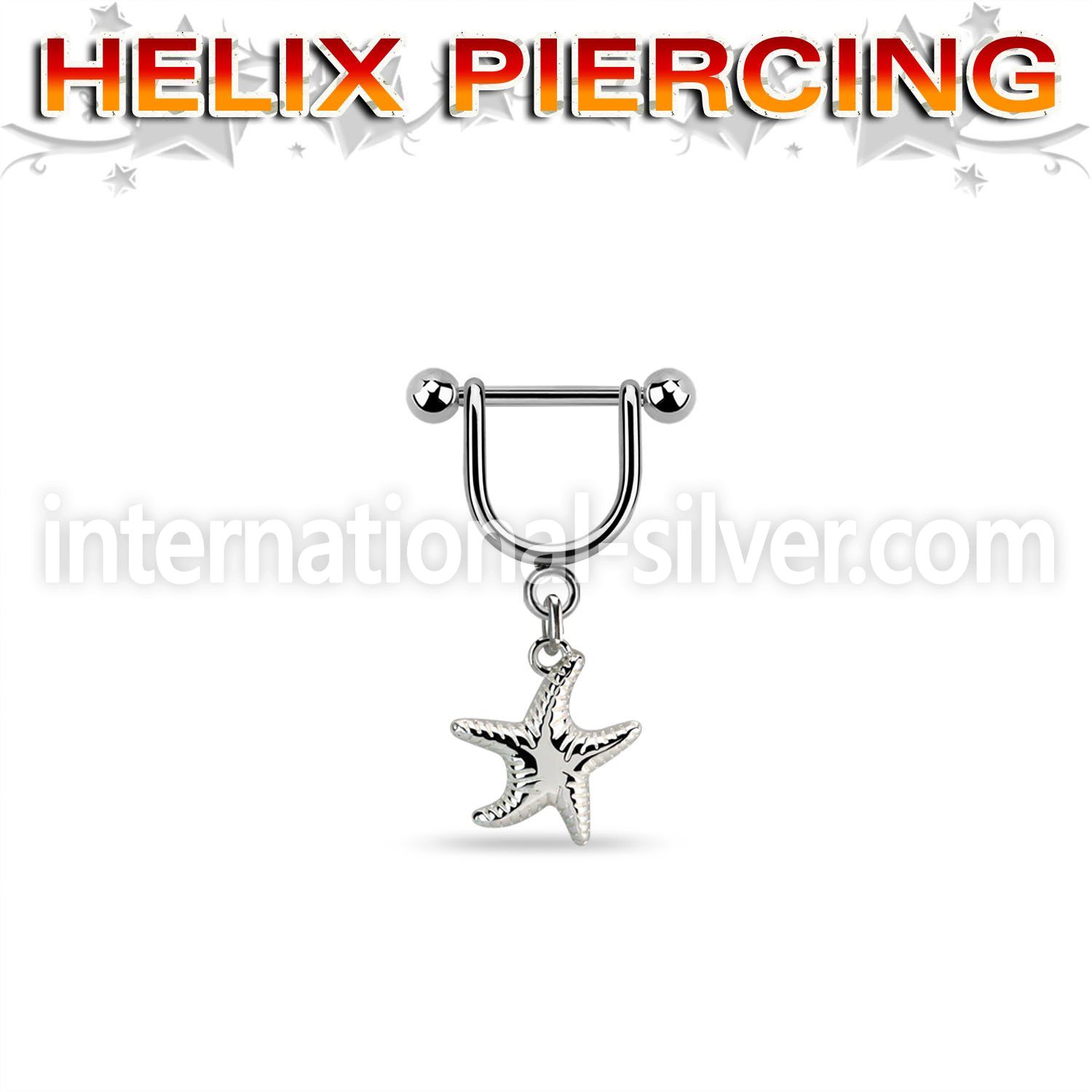 heud10 316l steel helix stirrup w dangling plain starfish