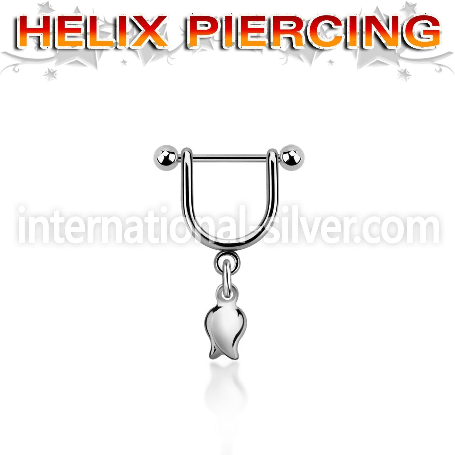 heud9 steel helix stirrup w a 16g, barbell w a dangling tulip