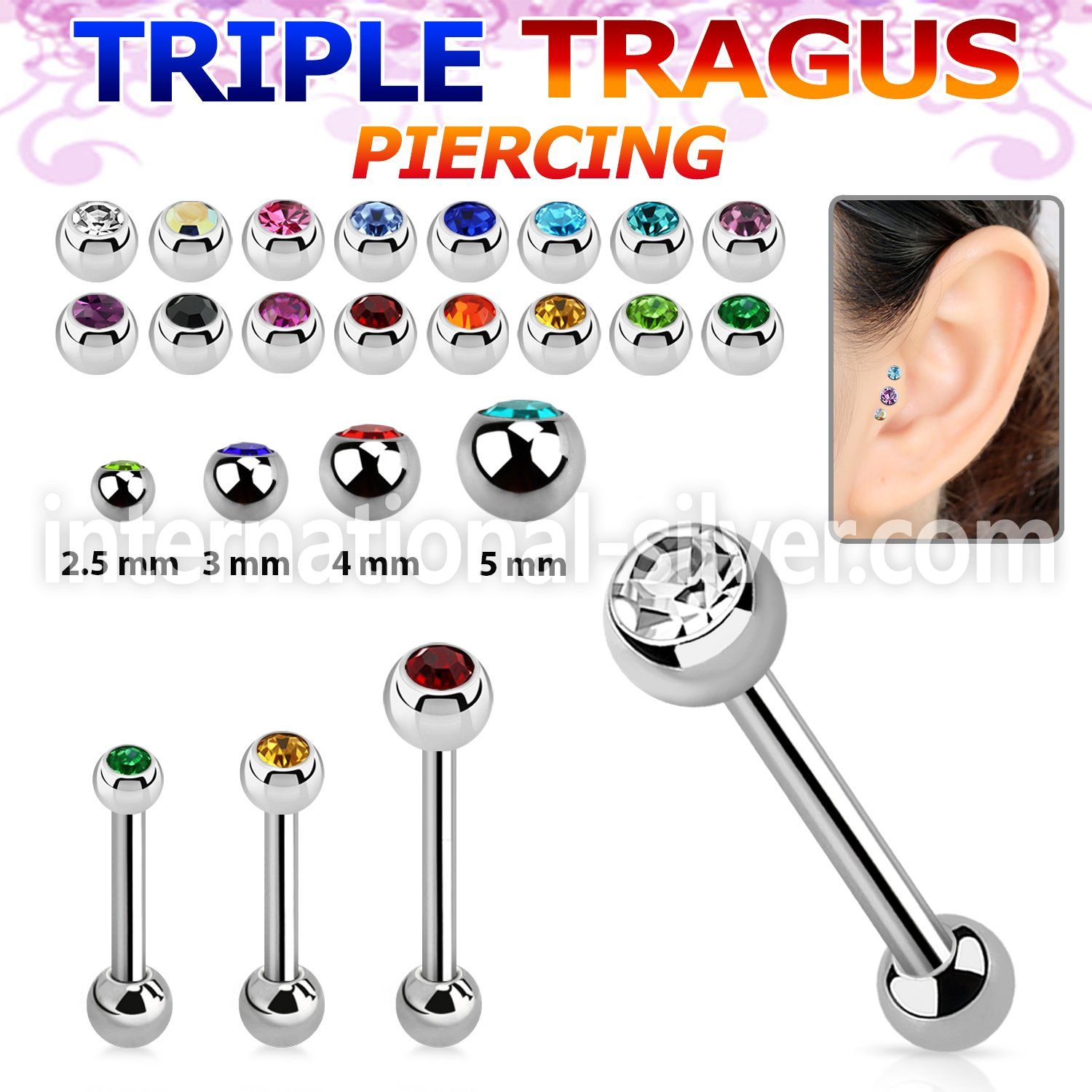 hexdc straight barbells surgical steel 316l tragus